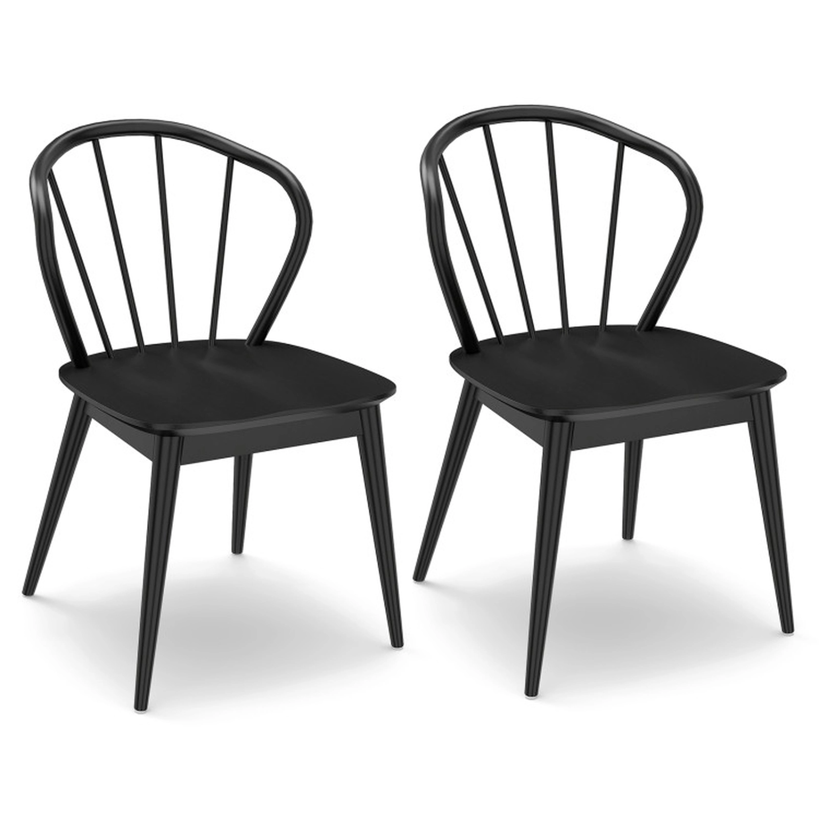 SUGIFT Set of 2 Retro Wooden Spindle-Back Dining Chairs, Wide Seat, Walnut and Black