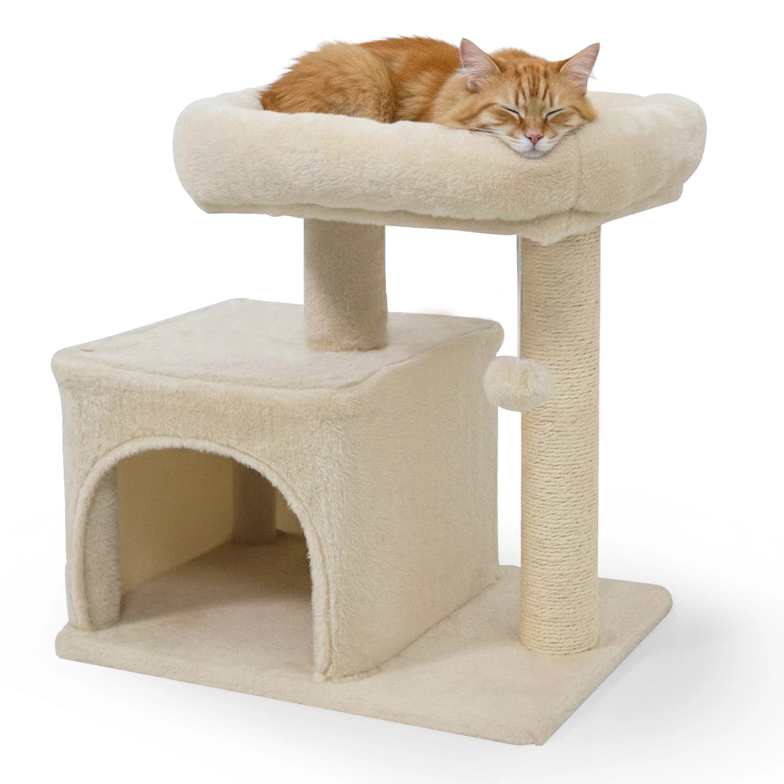 SUGIFT 19.5-in Beige Kitten Cat Tree with Large Padded Plush Perch Condo and Sisal Scratching Posts