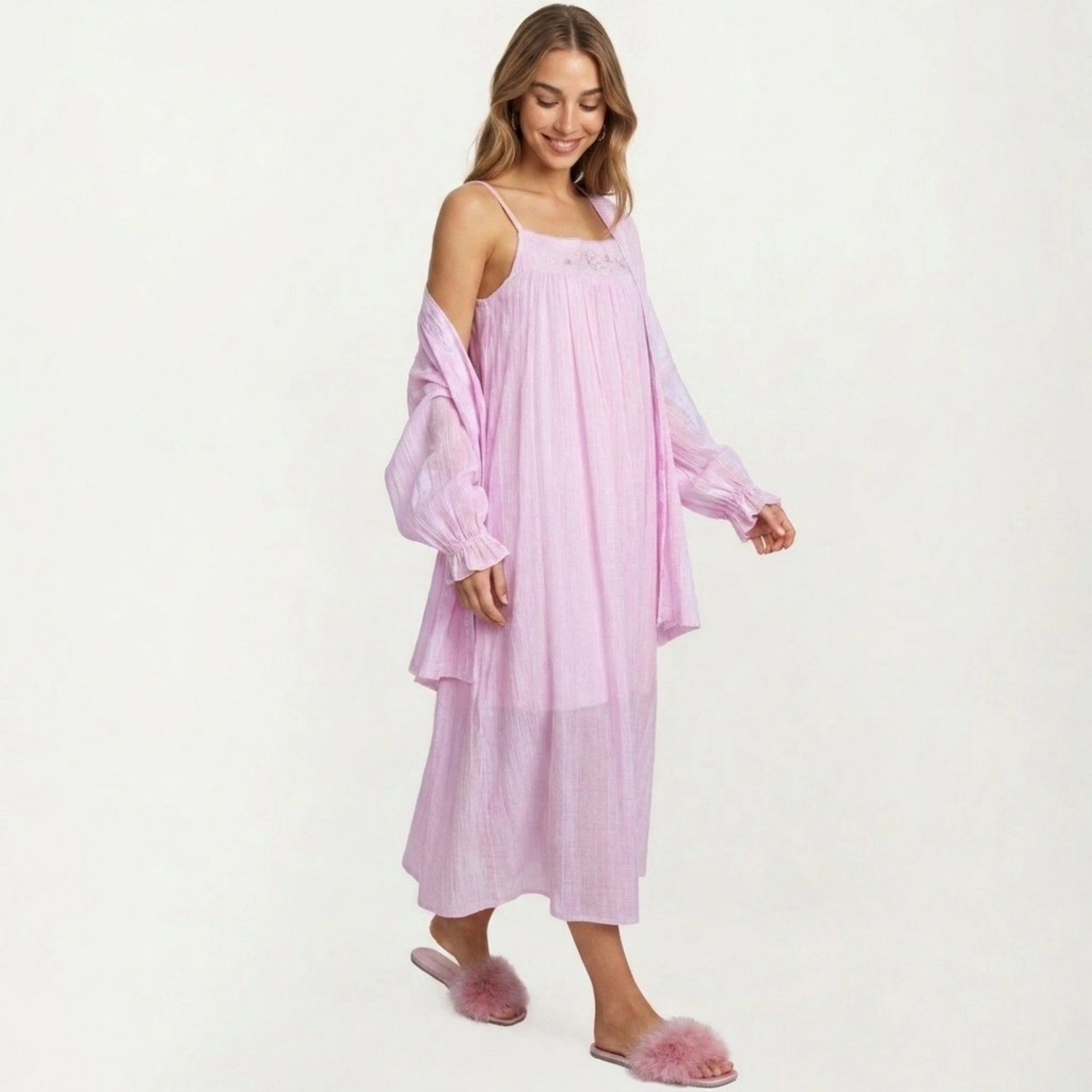 Anna-Kaci Women's 2-Piece Square Neck Nightgown and Long Sleeve Robe Pajama Set