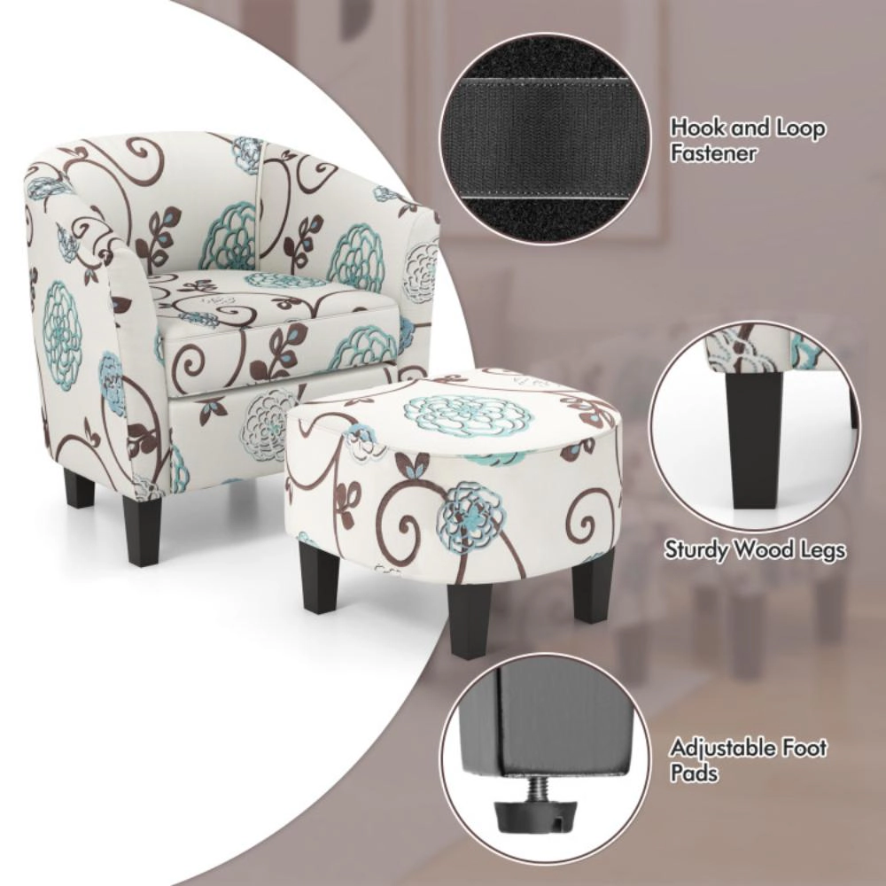 Hivvago Contemporary Fabric Upholstered Lounge Chair with Matching Ottoman Set
