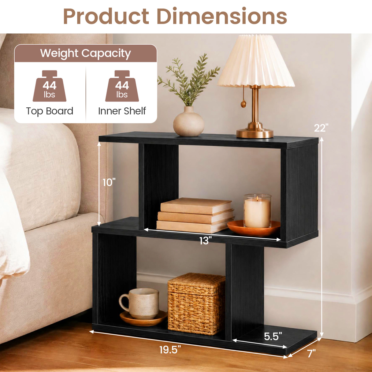 LJG 3-Tier Geometric Bookshelf with Thick Foot Pads
