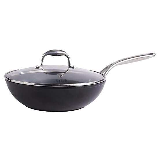 Frok All in One 11 Inch Nonstick Aluminum Wok Frying Pan in Black with Lid