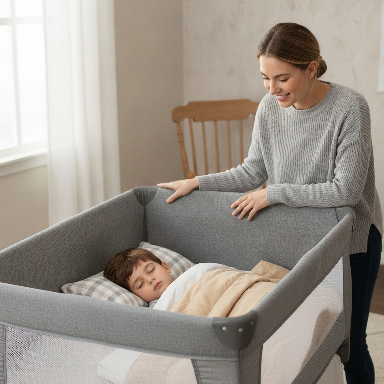 SUGIFT Gray Velvet Upholstered Toddler Bed Frame, Low Platform Bed, 55.5 x 31 x 19.5 in