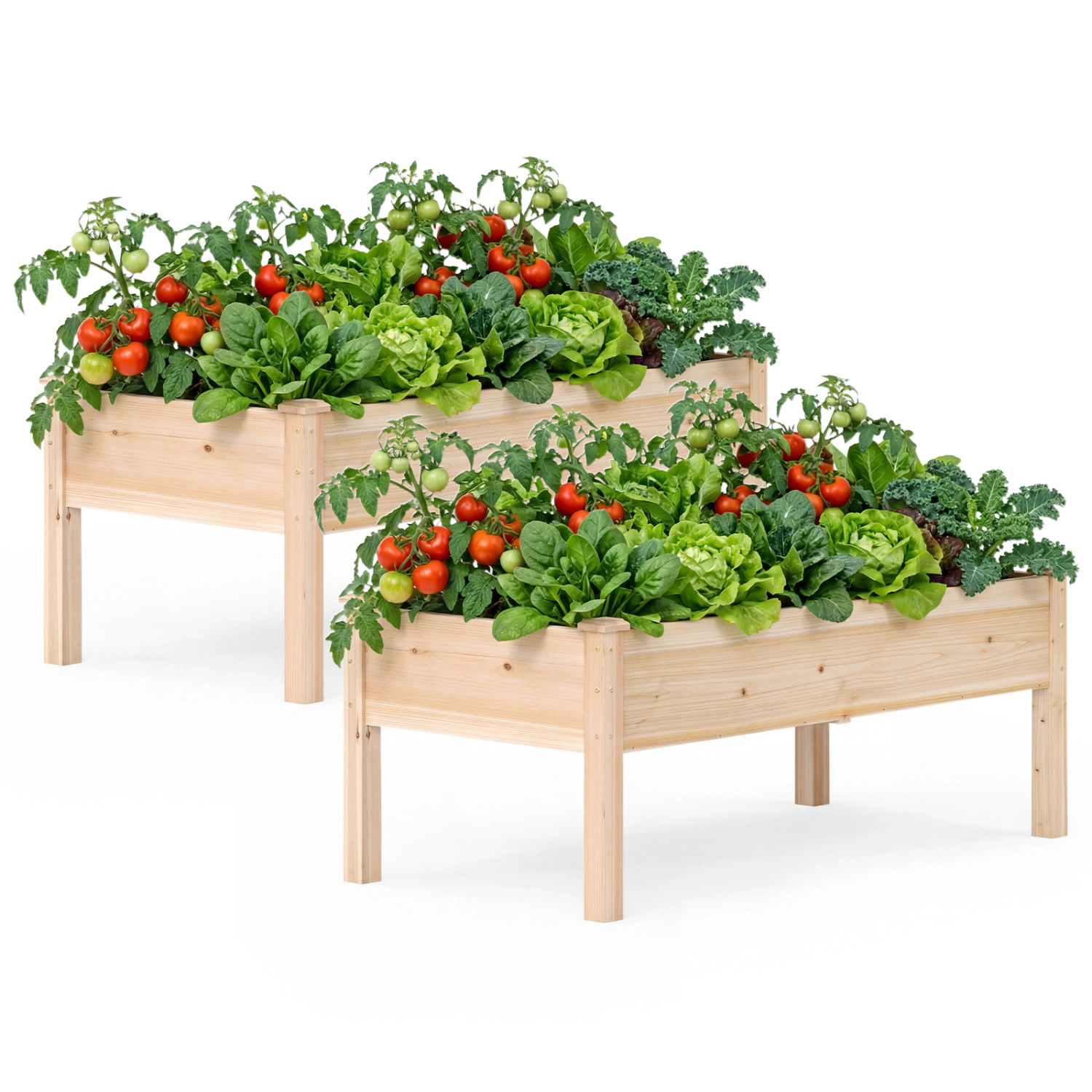 LJG Wooden Raised Garden Bed with Legs Natural Fir Wood Elevated Planter Box