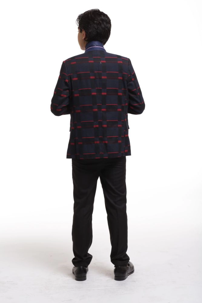 Elie Balleh Boys Slim Fit Checked Blazer
