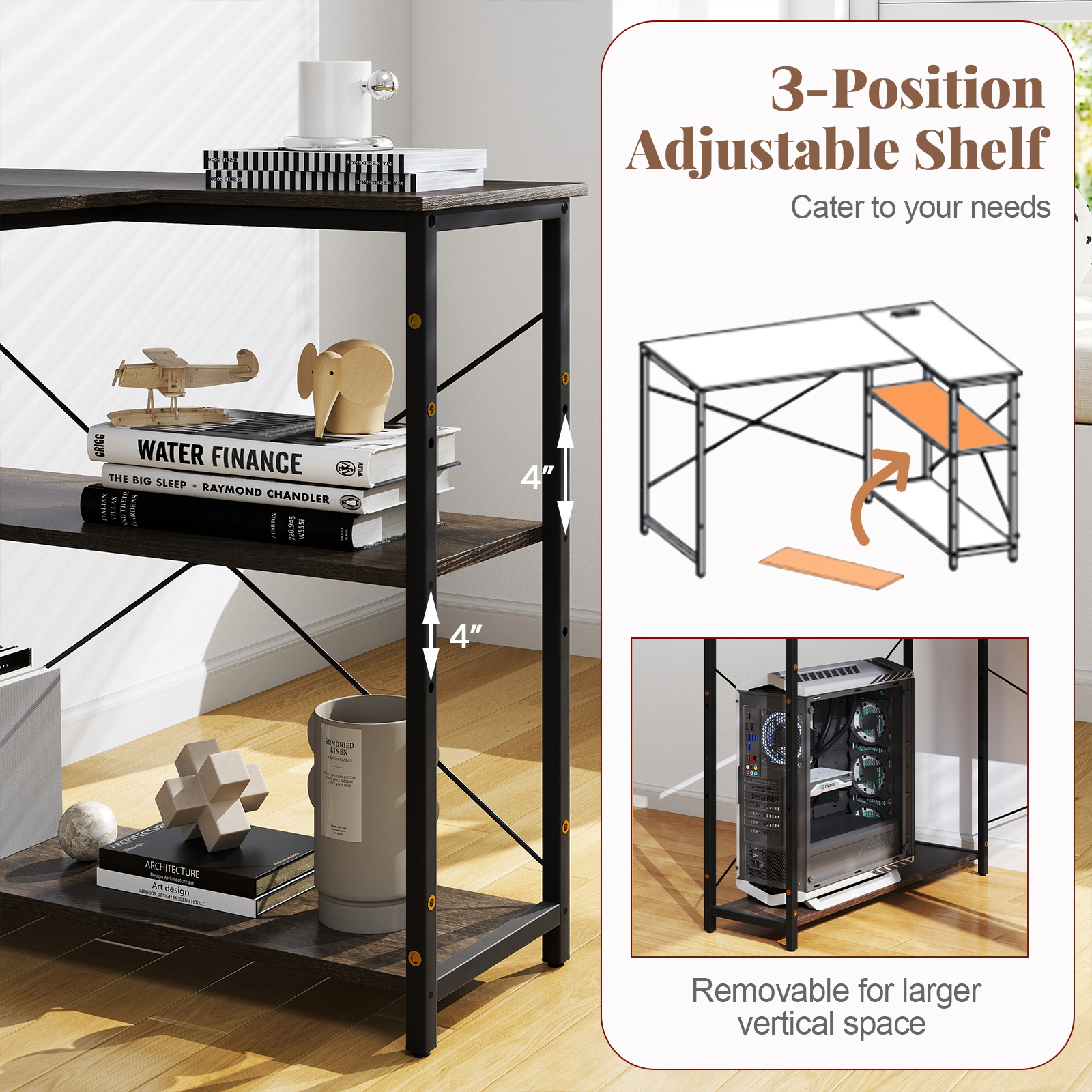 SlickBlue L-Shaped Computer Desk with Storage Shelves