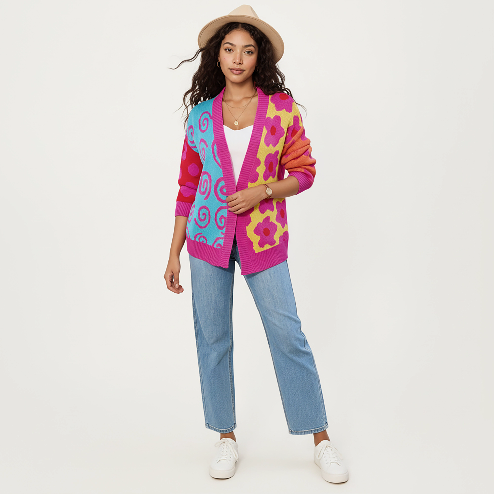 Anna-Kaci Women's Multi Pattern Open Front Cardigan with Long Sleeves, Soft Knit Texture and Relaxed Layering Fit