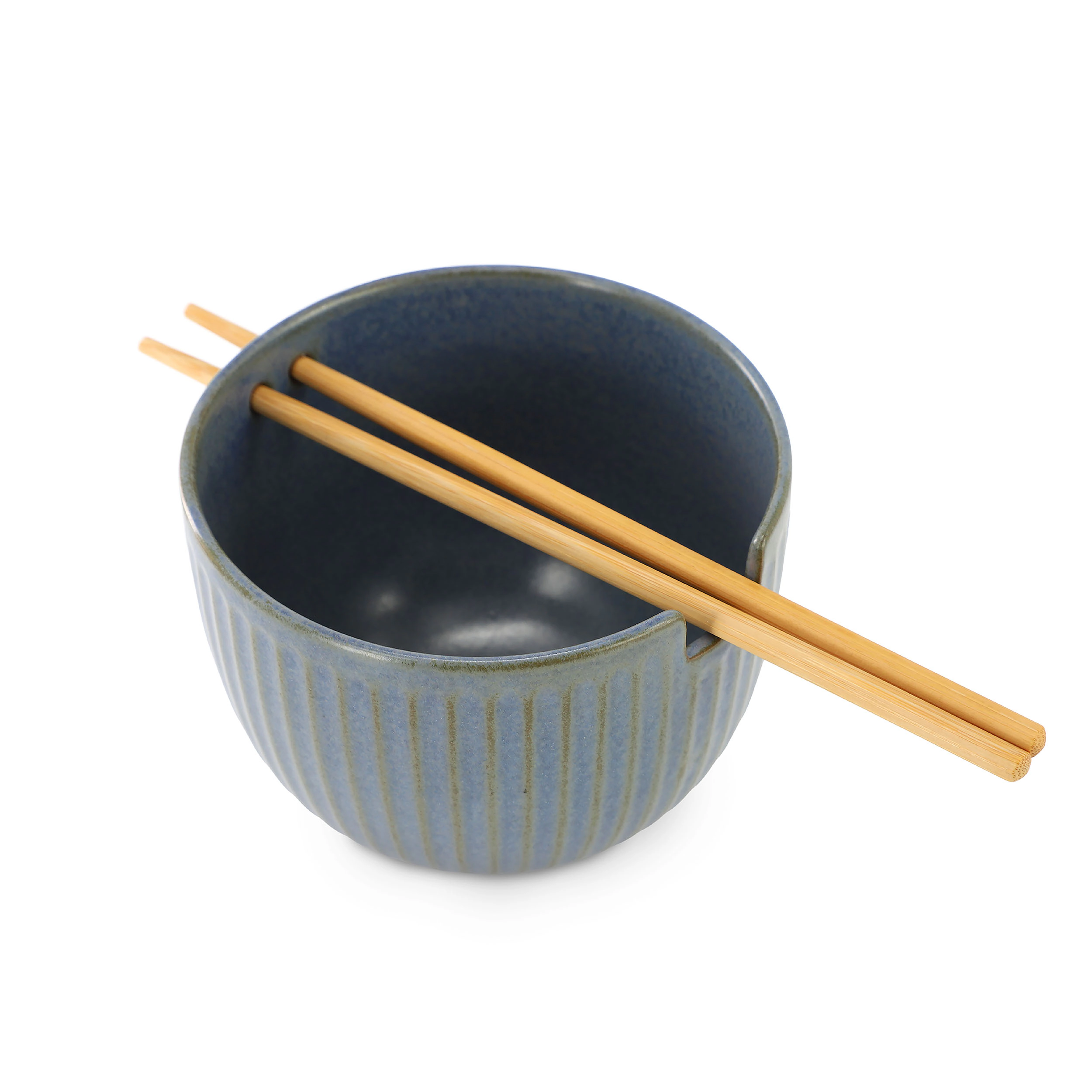 Gibson Elite Nightscape Stoneware Noodle Bowl with Chopsticks Grey