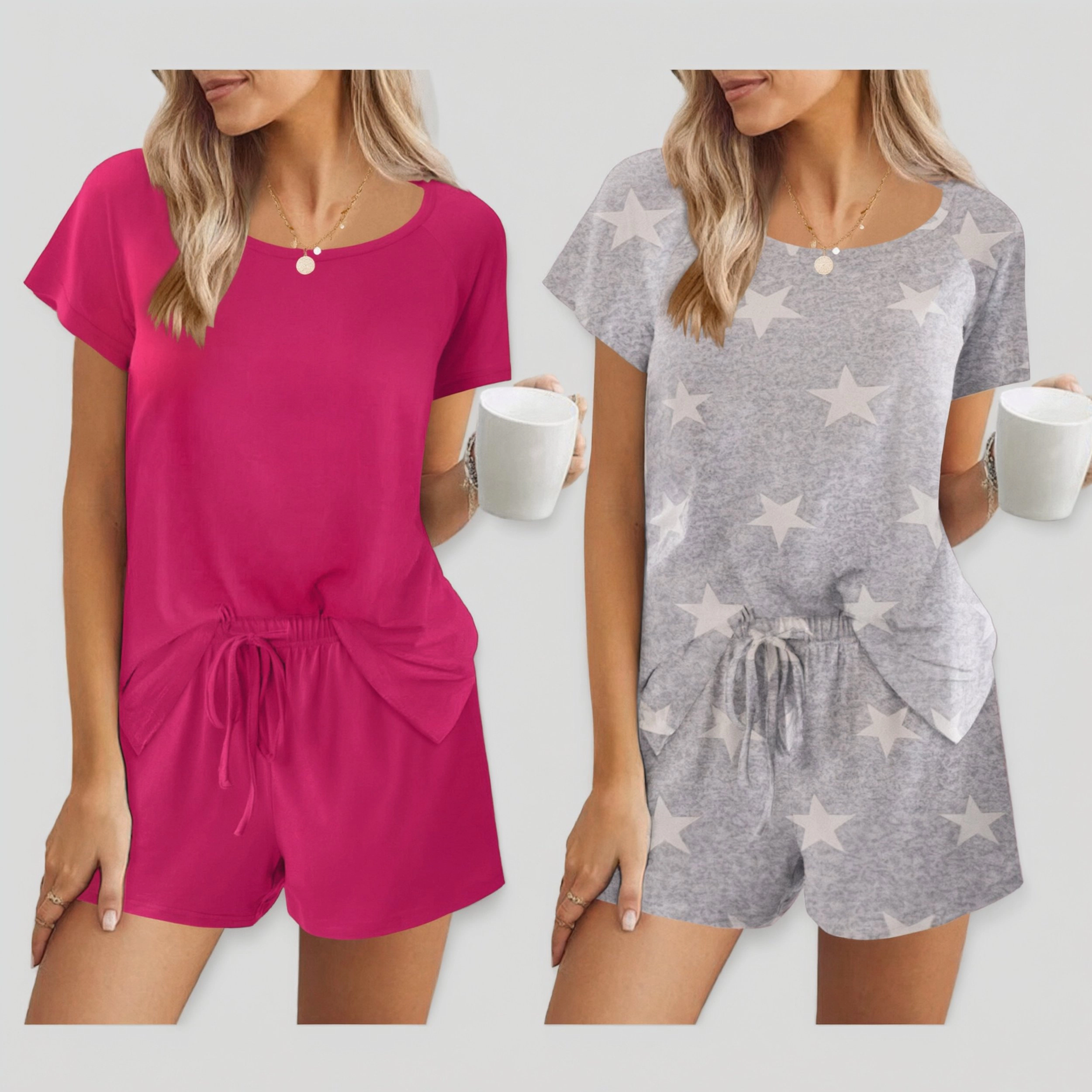 Ekouaer Women's Pajamas Set Short Sleeve Sleepwear Lounge Shorts