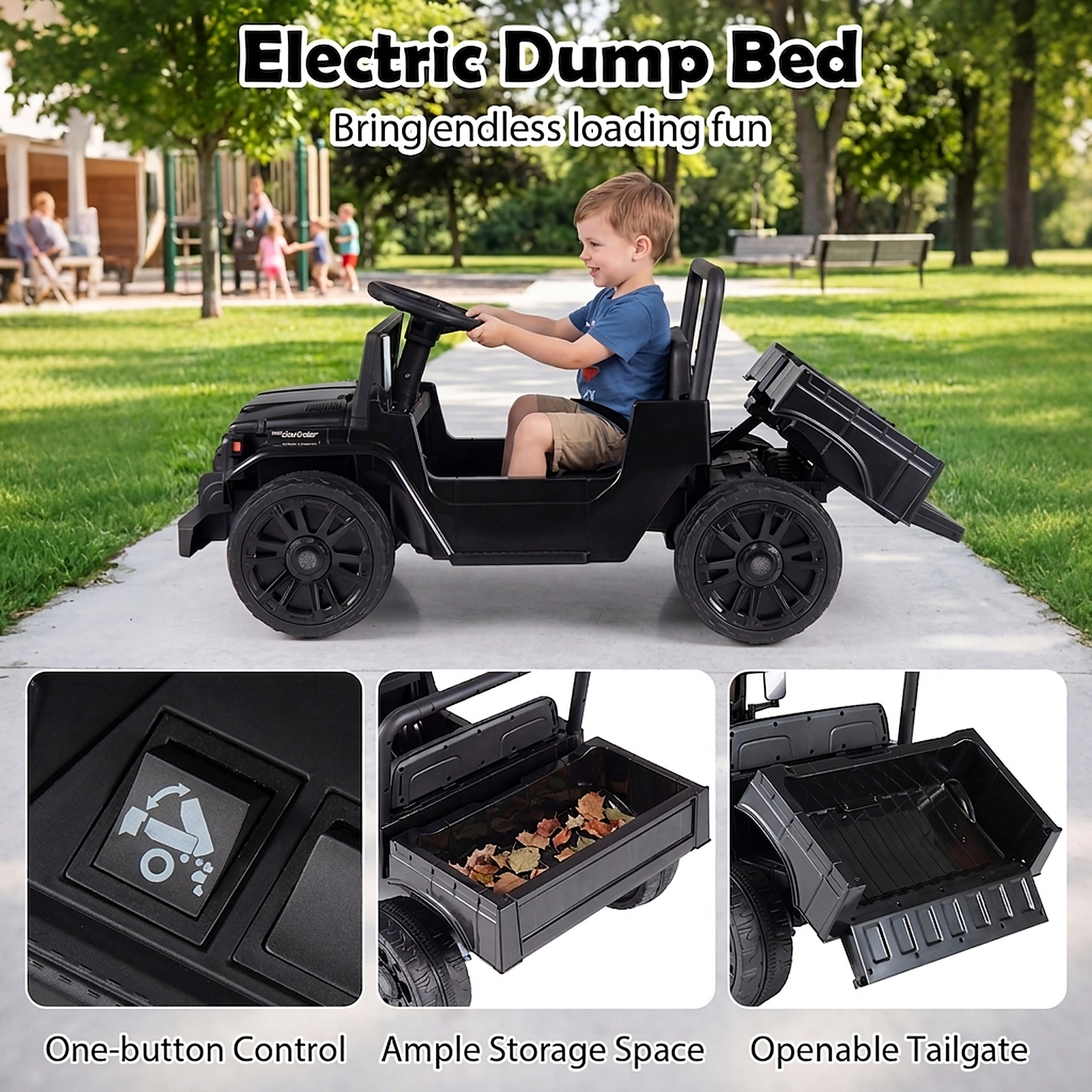 SUGIFT Black Electric Dump Bed and Music 12V Licensed Toyota Kids Electric Ride On Truck
