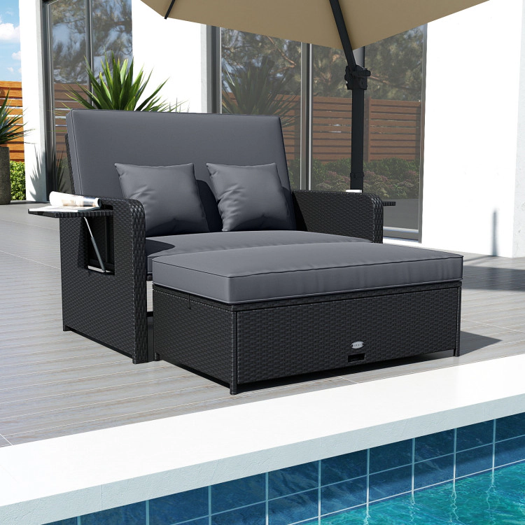 Hivvago Pe Wicker Outdoor Daybed With 4-Level Adjustable Backrest And Storage Ottoman
