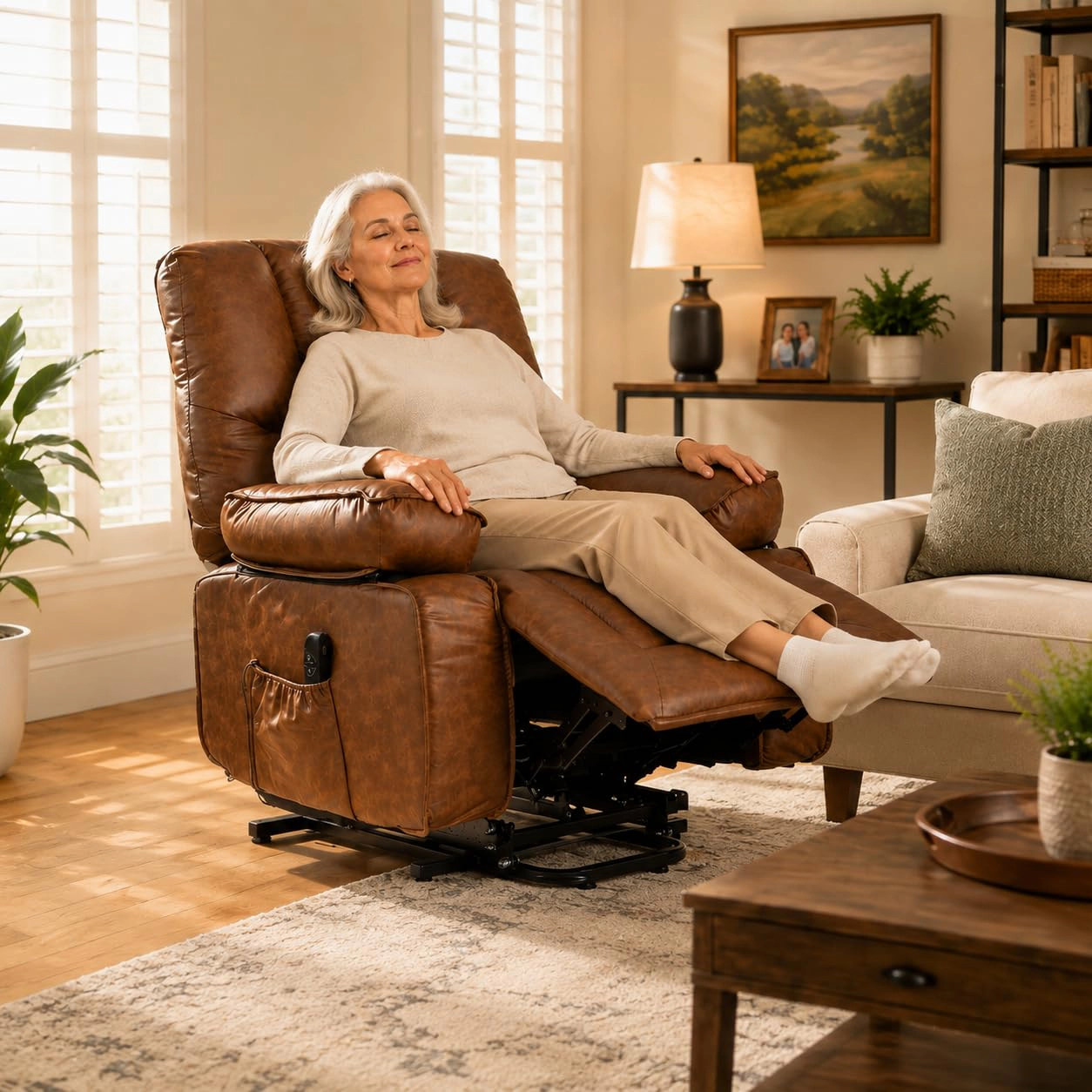 BebreezChic Single-Motor Power Lift Recliner Chair,BROWN