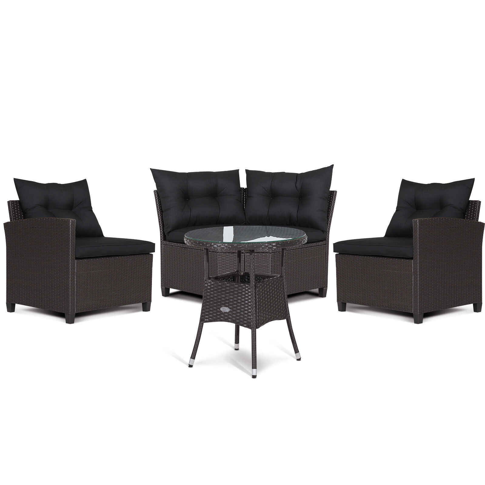 LJG 4 Pieces Patio Rattan Furniture Set Cushioned Sofa Glass Table