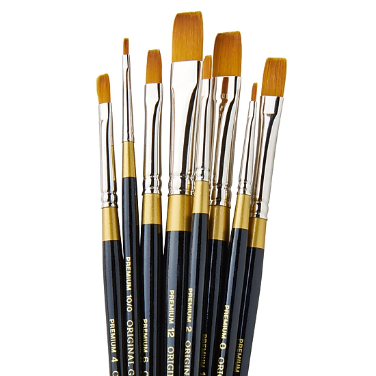 KINGART Original Gold 9300 Flat Golden Taklon Shader Brush Set - 8 pc