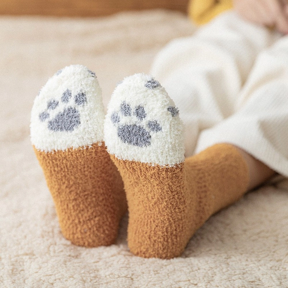 Wardrobe Whimsy 6 Pairs Women Cute Cat Paw Claw Fuzzy Socks Cozy Warm Fleece Socks