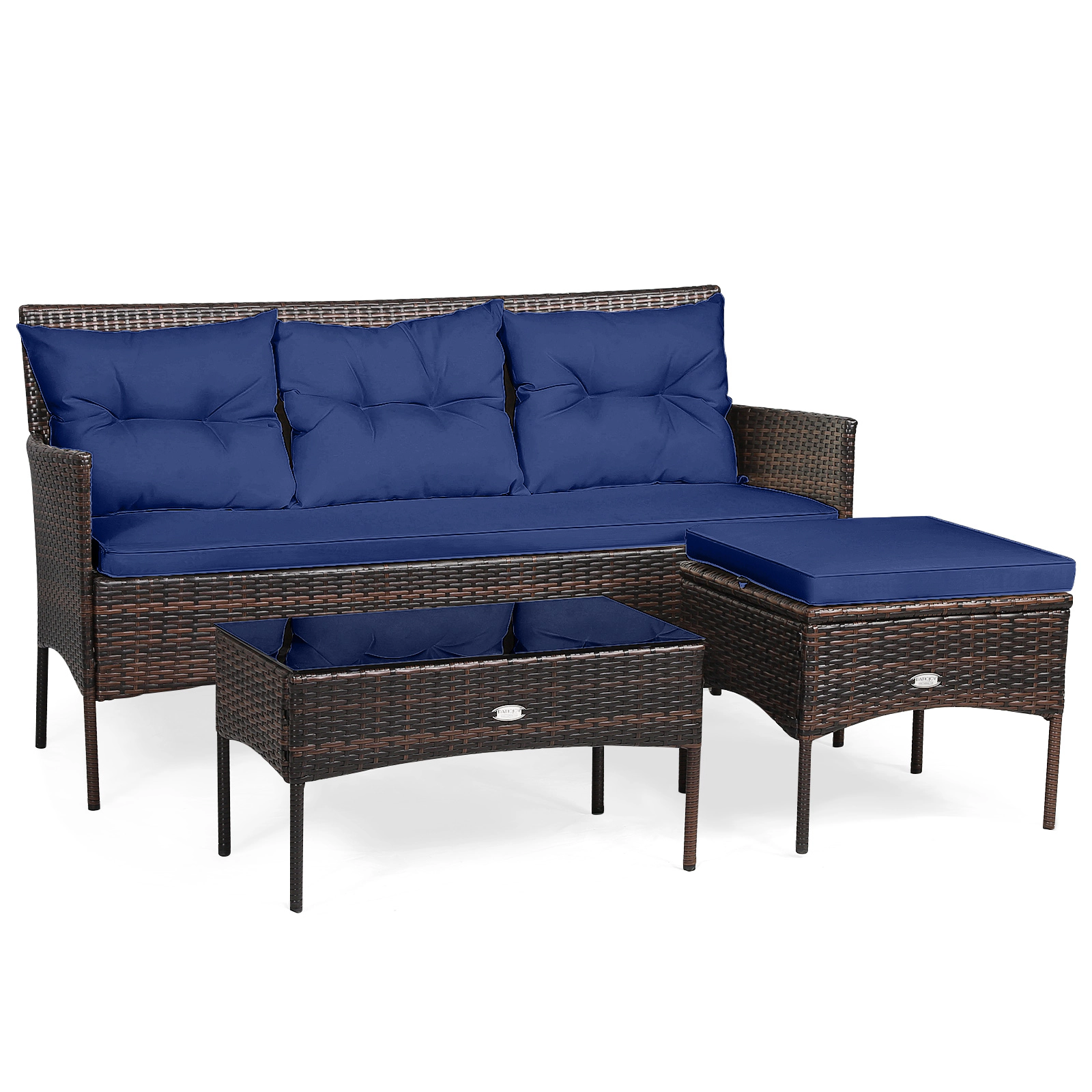 Hivvago 3 Pieces Patio Furniture Sectional Set with 5 Cozy Cushions