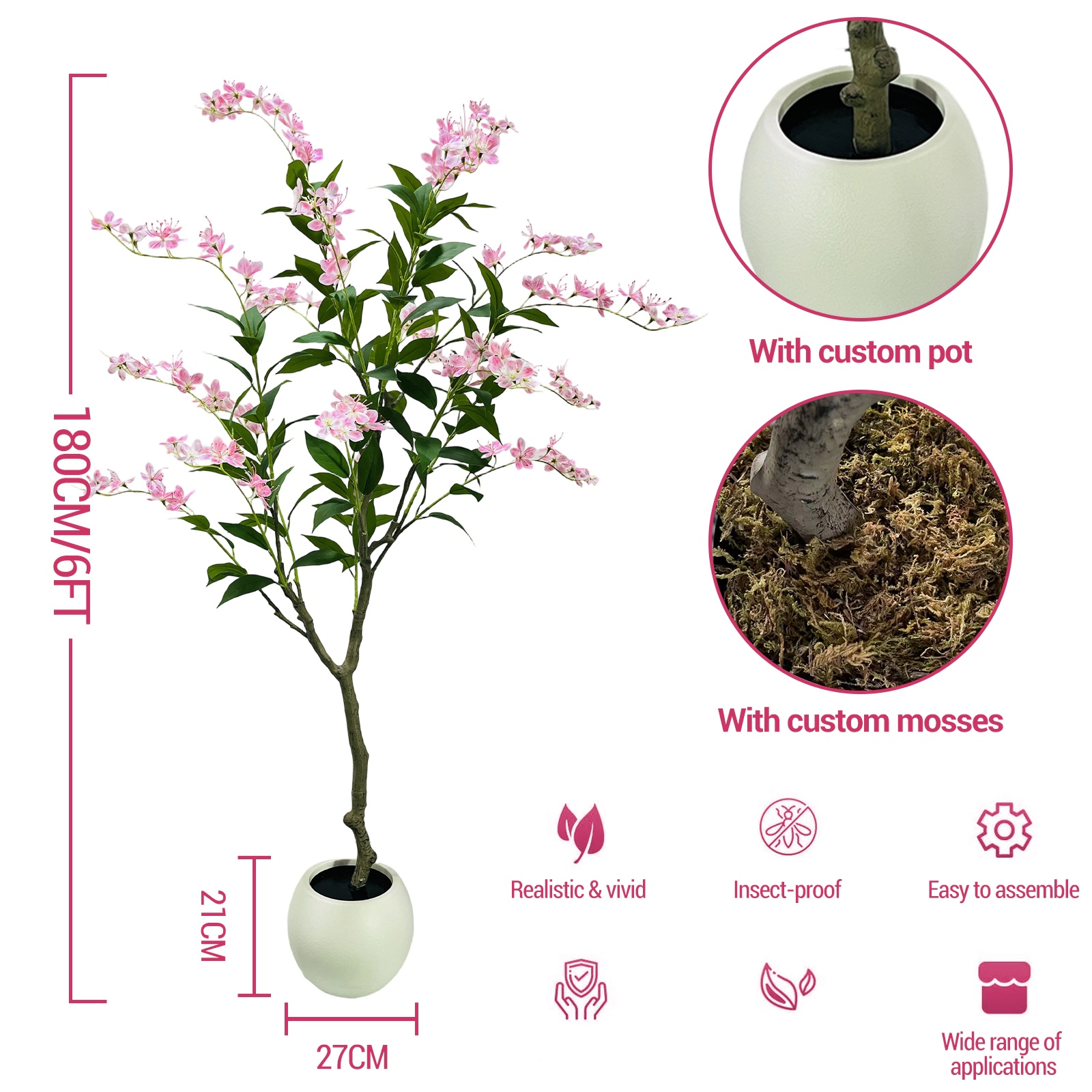 BebreezChic 4Ft/5Ft/6Ft Potted Jasmine Tree, 3D Realistic UV-Resistant Artificial Plant, Suitable for Indoor