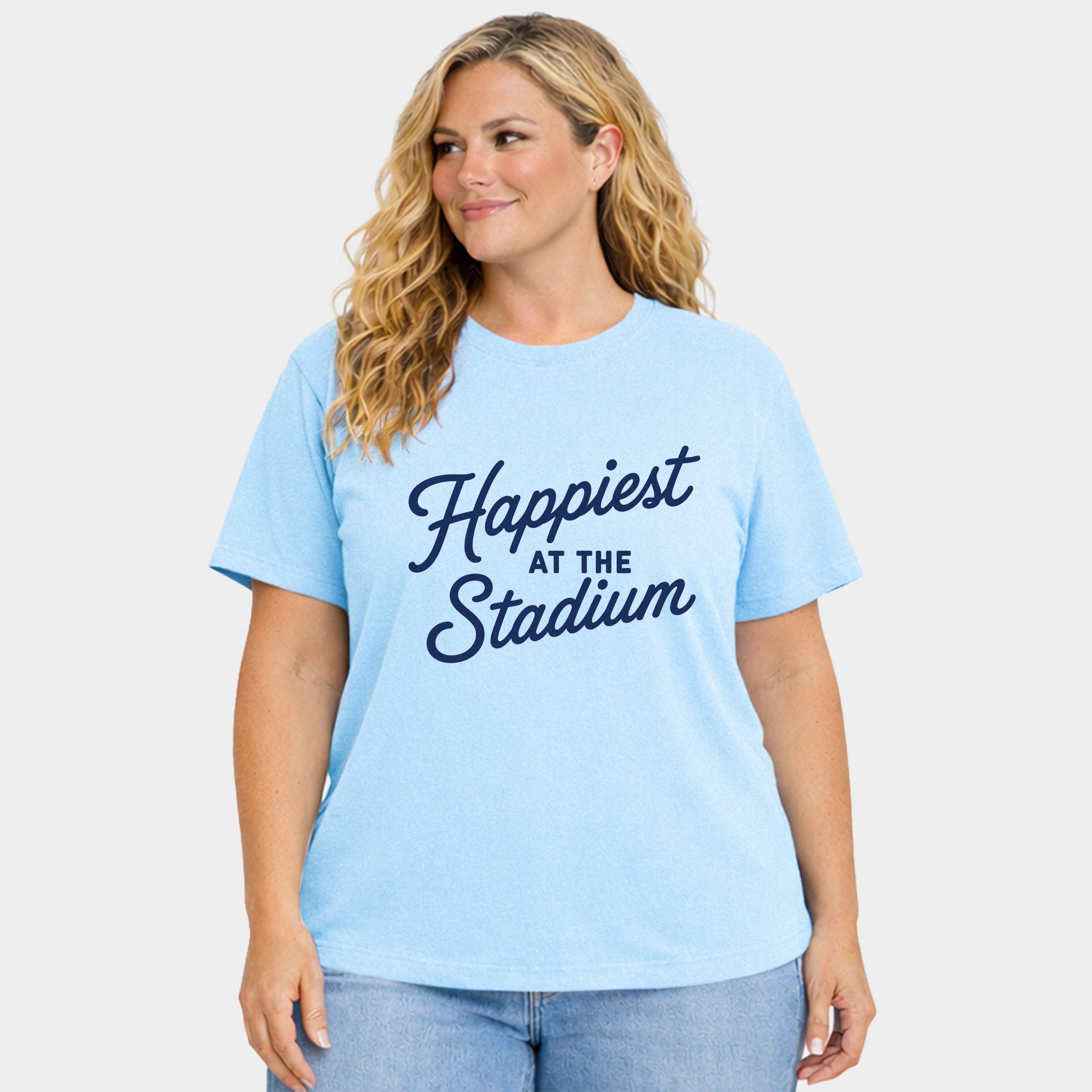 Simply Sage Market - Women's Plus Sized Garment Dyed Graphic T-Shirt Happiest at the Stadium
