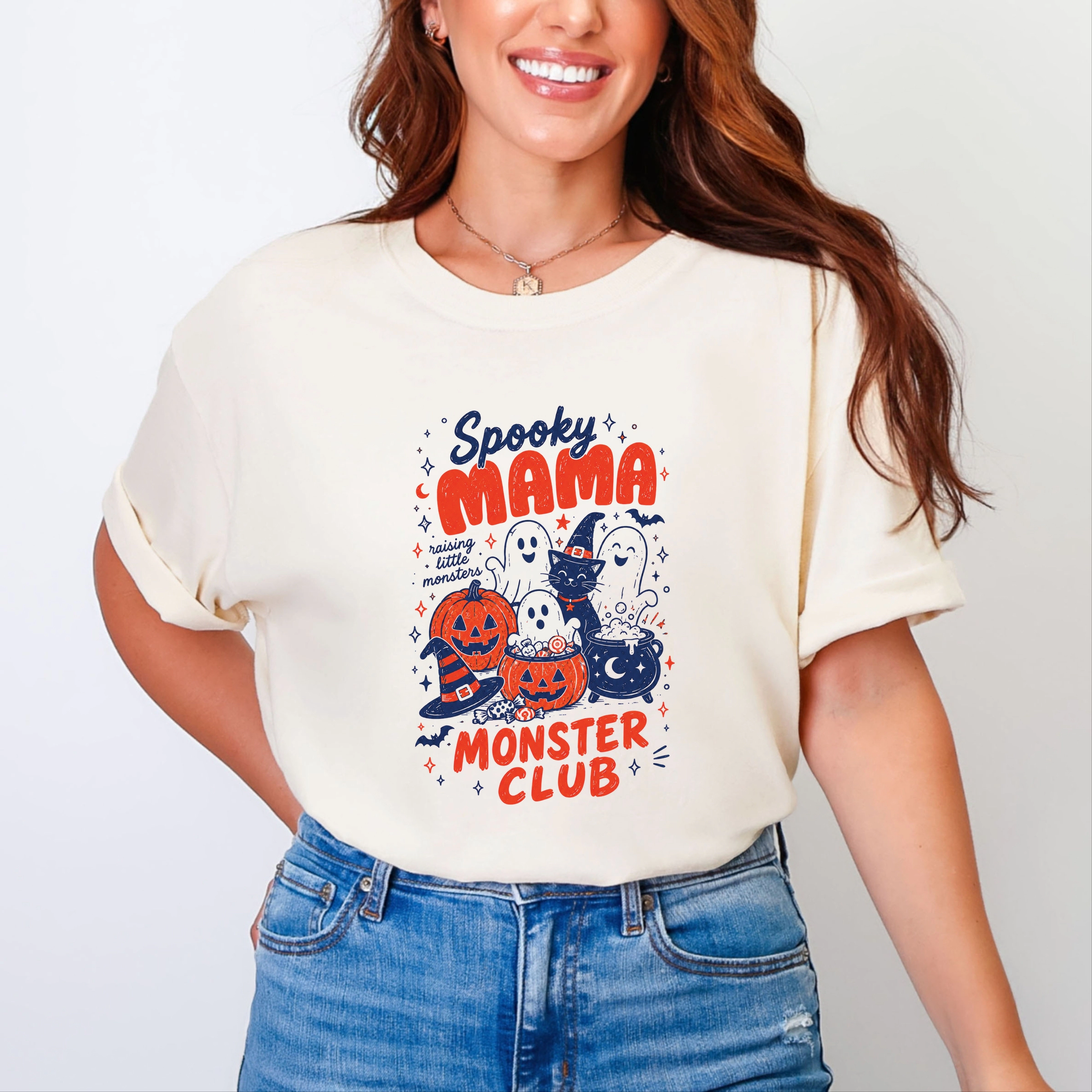 Simply Sage Market - Women's Garment Dyed Graphic T-Shirt Spooky Mama Monster Club