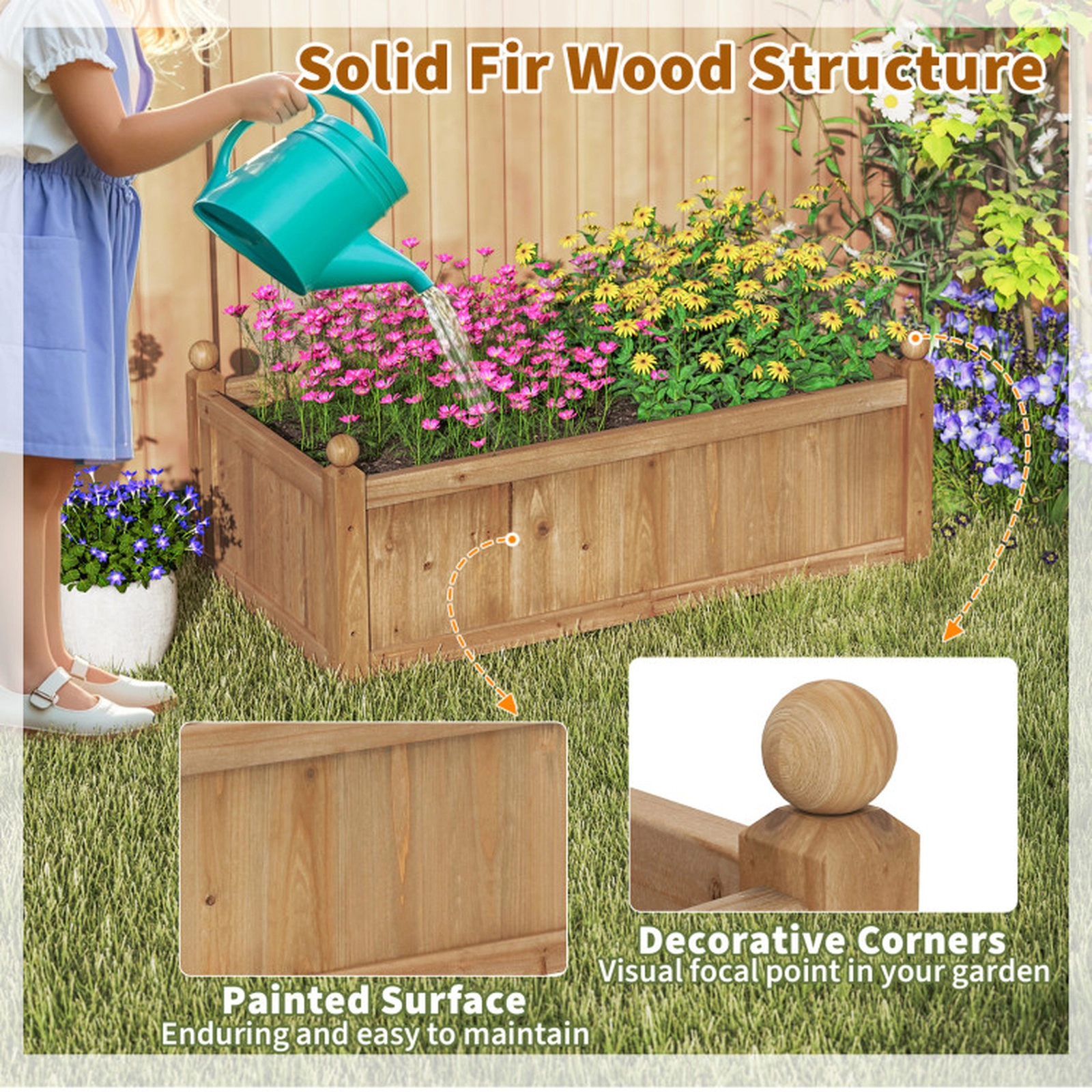 SUGIFT 46-in x 24-in 110-lb Capacity Rustic Fir Wood Raised Garden Bed Planter Box with Drainage Gaps