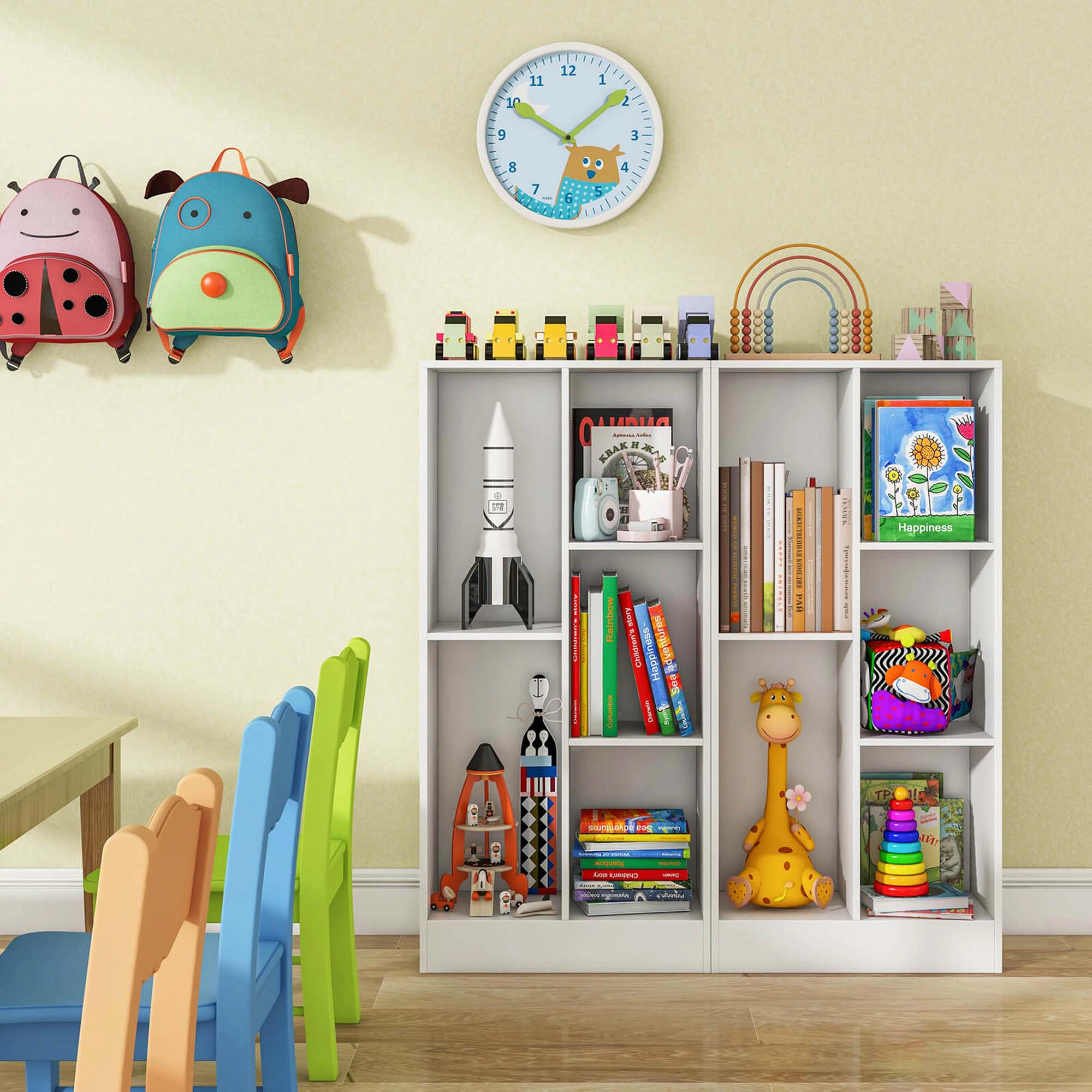 Costway 5-Cube Bookcase for Kids 41" Wooden Toy Storage Organizer for Kid's Room White