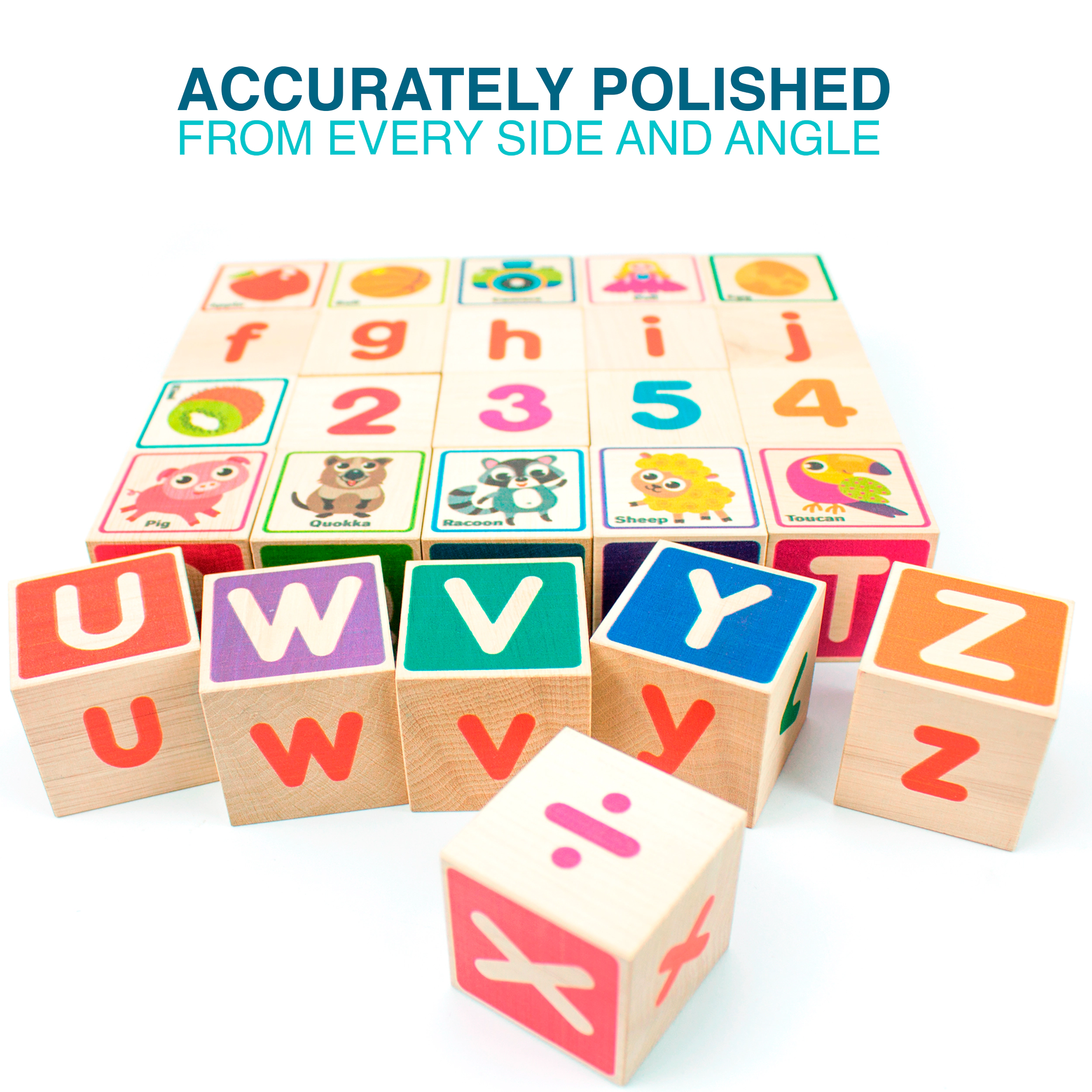 QUOKKA Wooden Alphabet Blocks & Peg Puzzle Set, ABC Learning Toys for Toddlers, Ages 1+