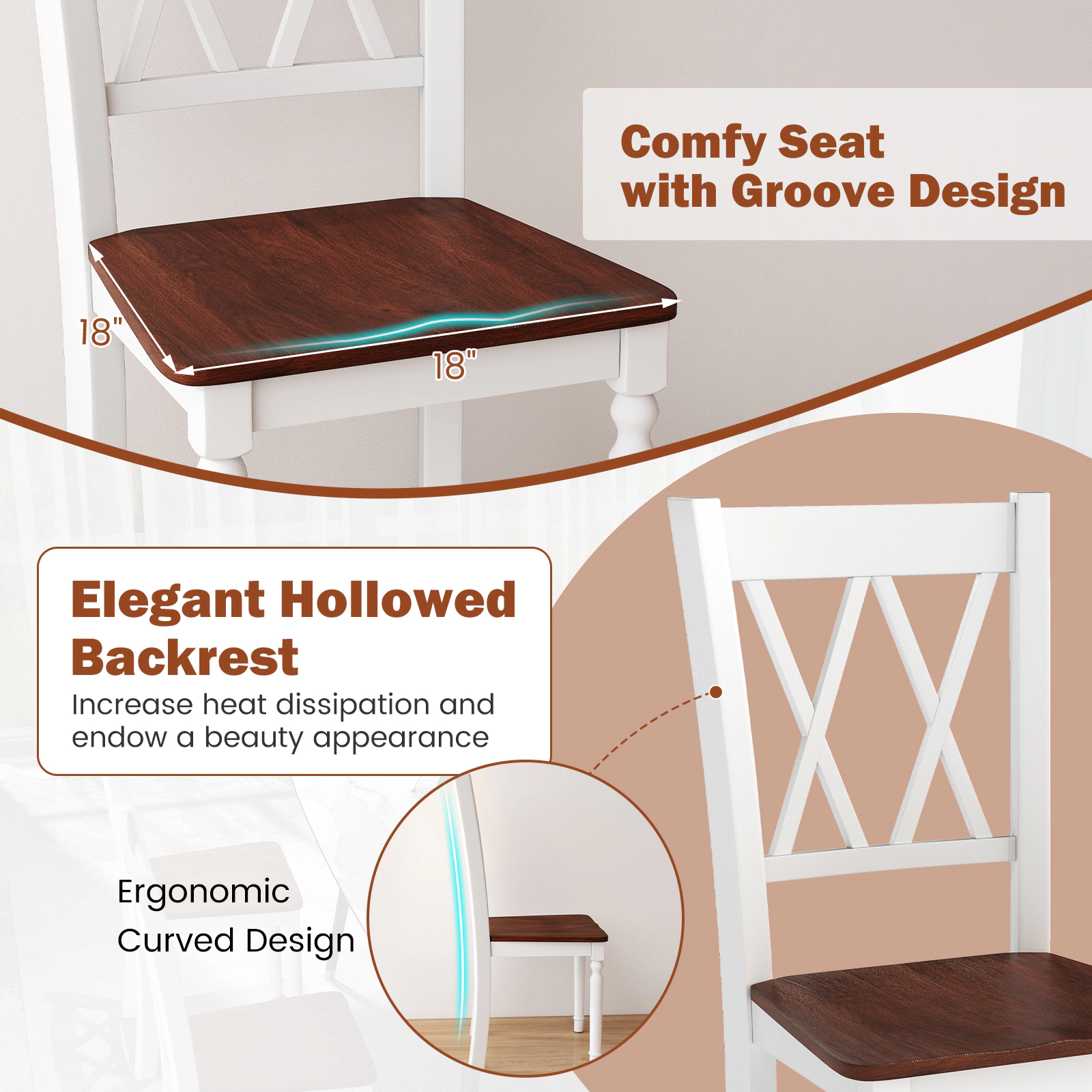 LJG Wooden Farmhouse Kitchen Chairs with Rubber Wood Seat