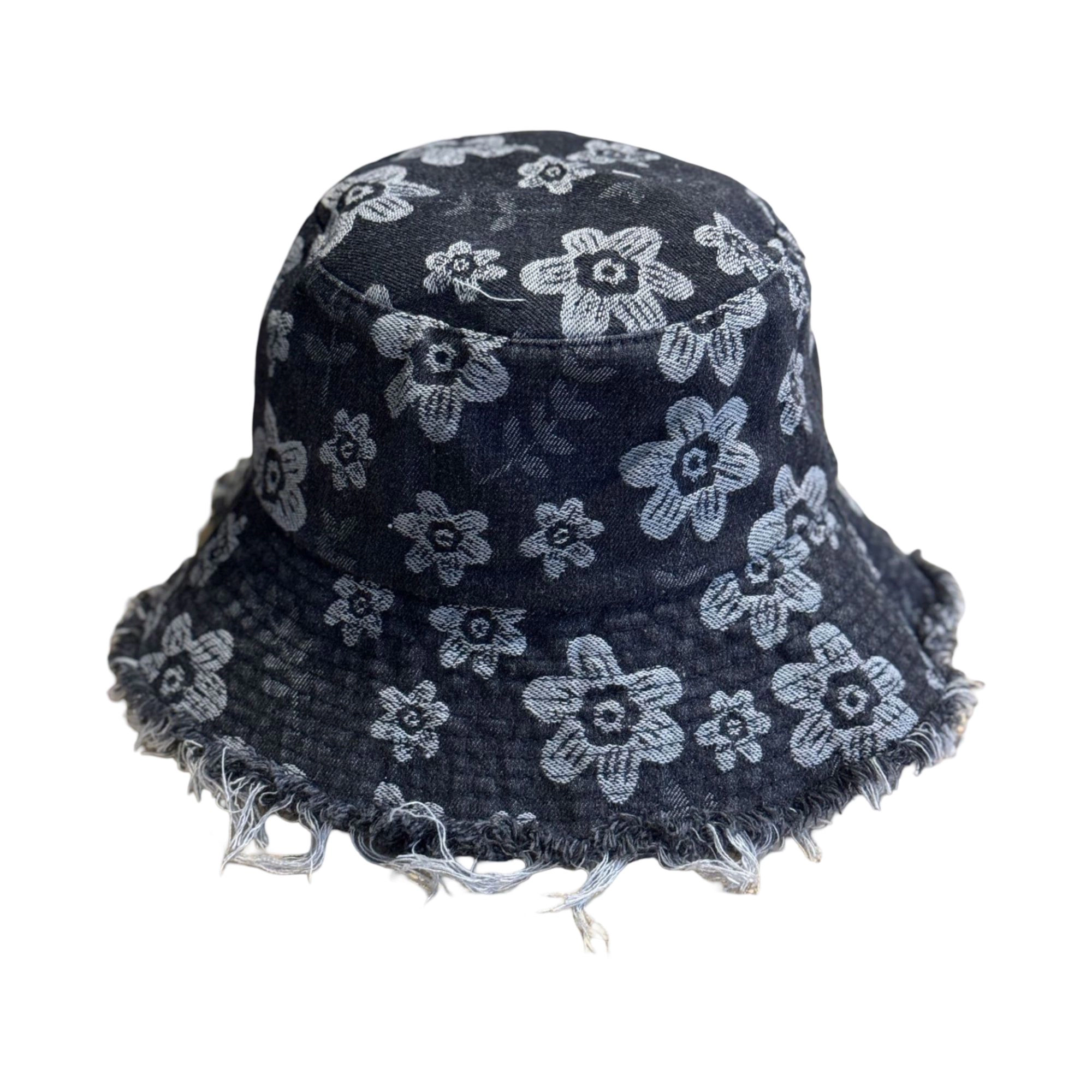 Anna-Kaci Women's Women Floral Bucket Hat Distressed Edge Casual Denim Style Sun