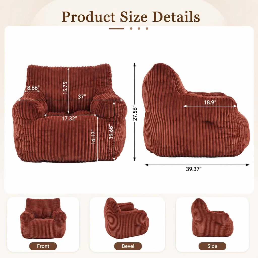 GOODSILO Soft Corduroy Relaxing Bean Bag Chair Lazy Sofa