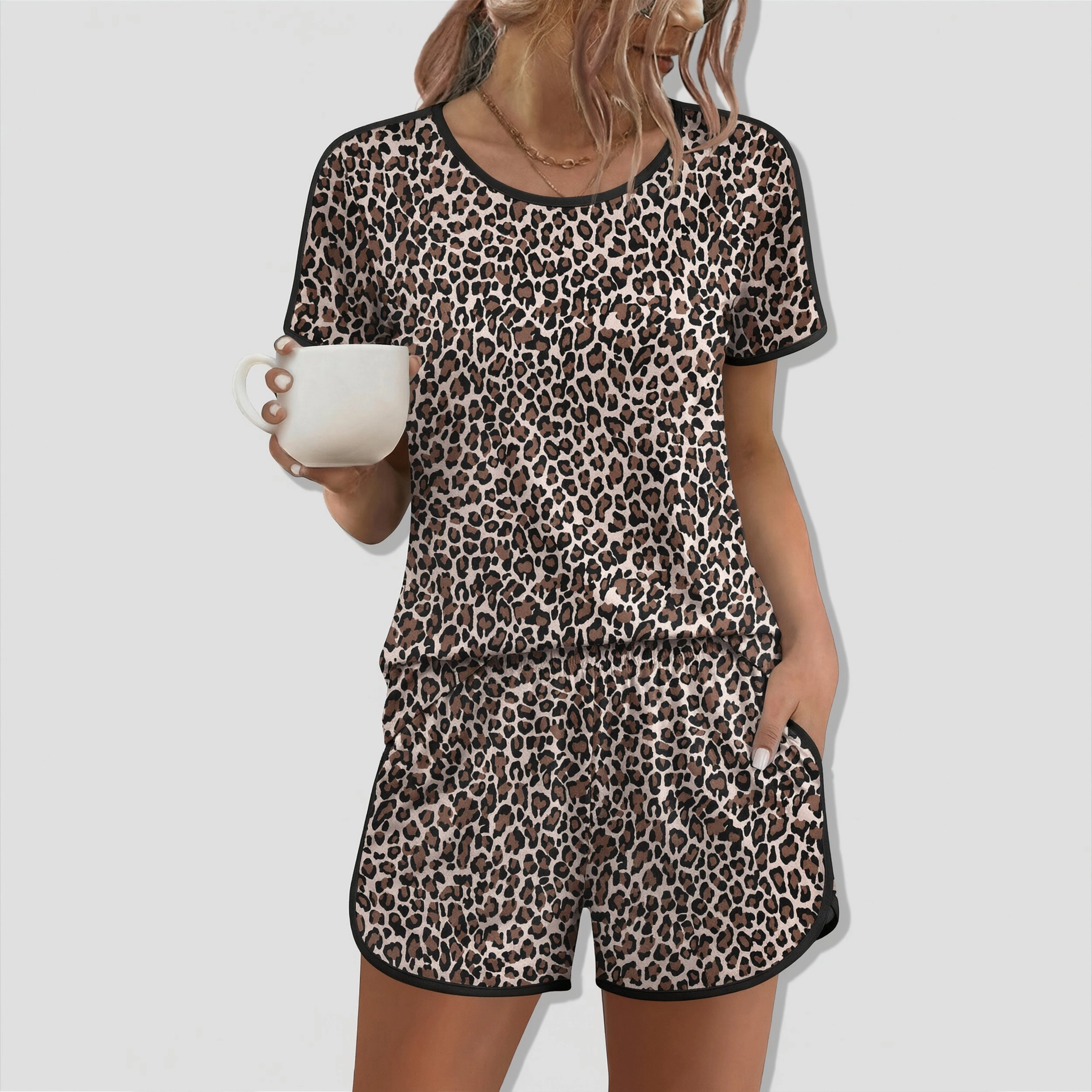 Ekouaer Womens Pajama Sets Short Sleeve Pajamas Round Neck Two Piece Lounge Set with Pockets