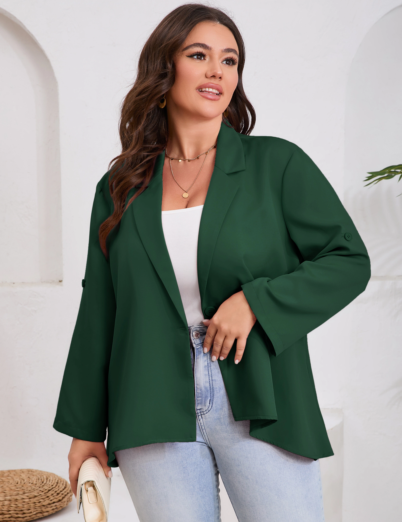 KOJOOIN Women's Plus Blazer Long Sleeve Single Breasted Open Front Lightweight