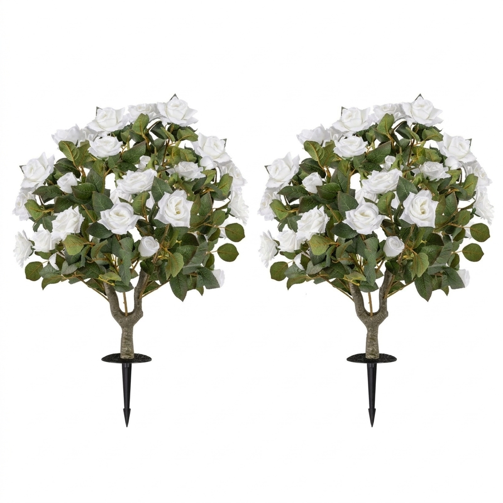 SUGIFT Artificial Rose Flower Trees with Spikes and 18 White Flowers White and Green