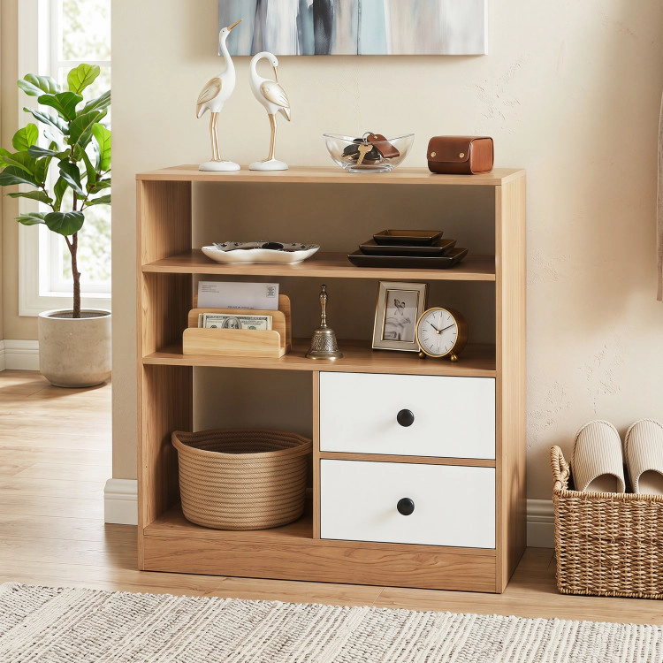Hivvago Open Storage Cabinet With 3 Compartments And 2 Drawer