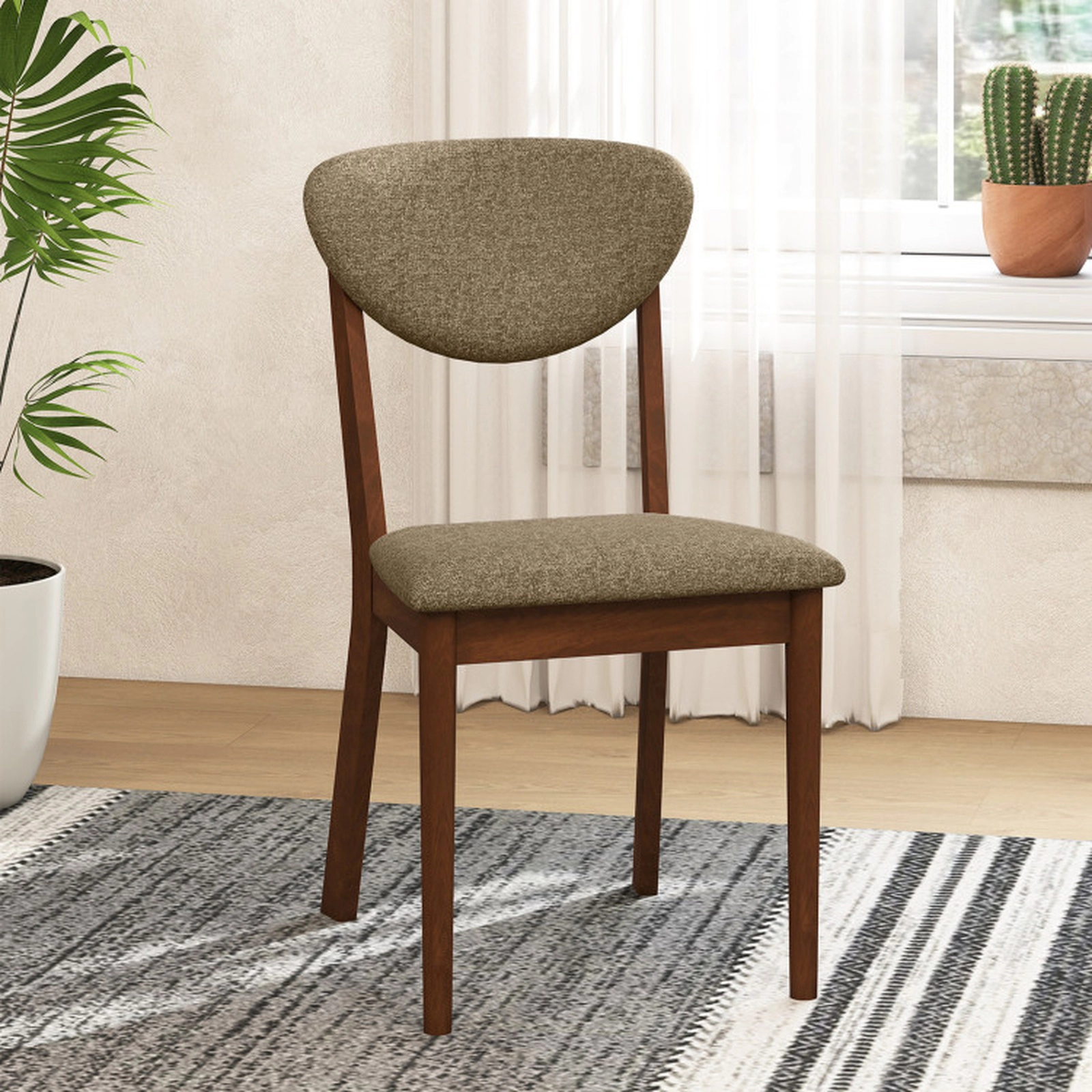 SUGIFT Set of 4 330-lb Capacity Brown Angled Padded Back Linen Dining Chairs with Solid Rubber Wood Legs