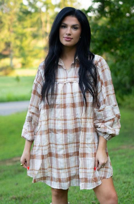 Threaded Pear Women's Dana Plaid Babydoll Dress