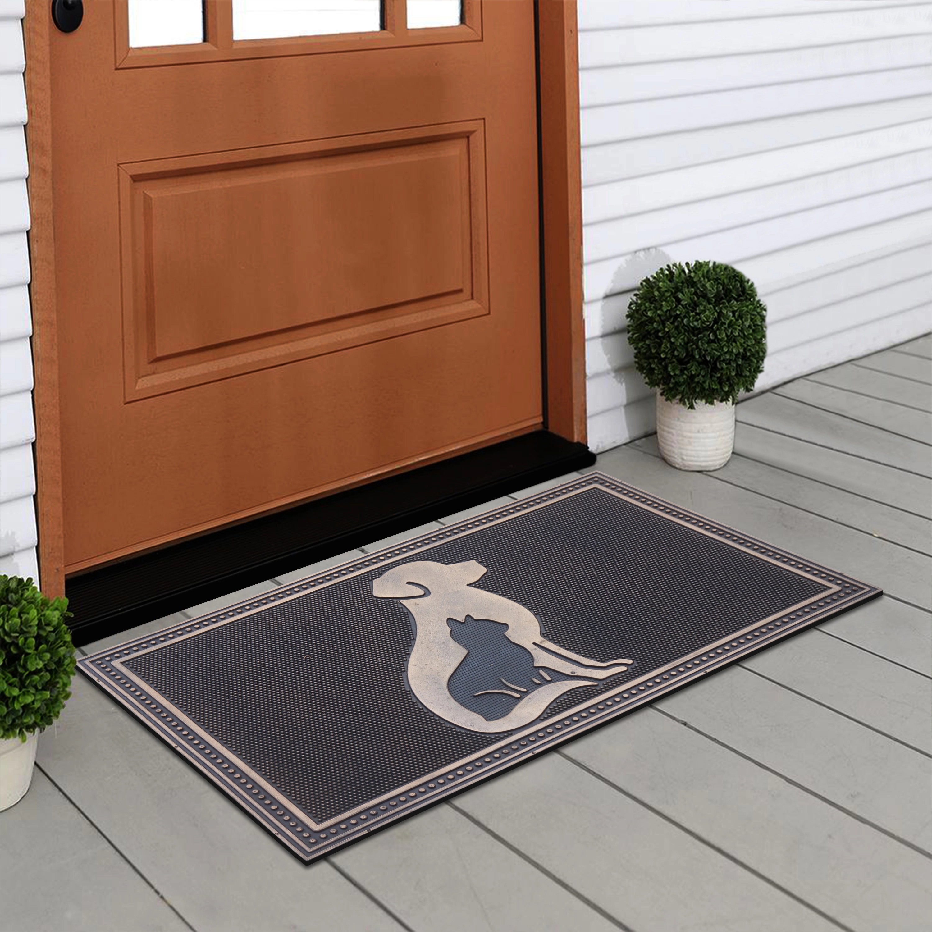 A1 Home Collections Dog and Cat Bronze Rubber Welcome Doormat Non-Slip Indoor Outdoor Entry Mat 18 x 30 In
