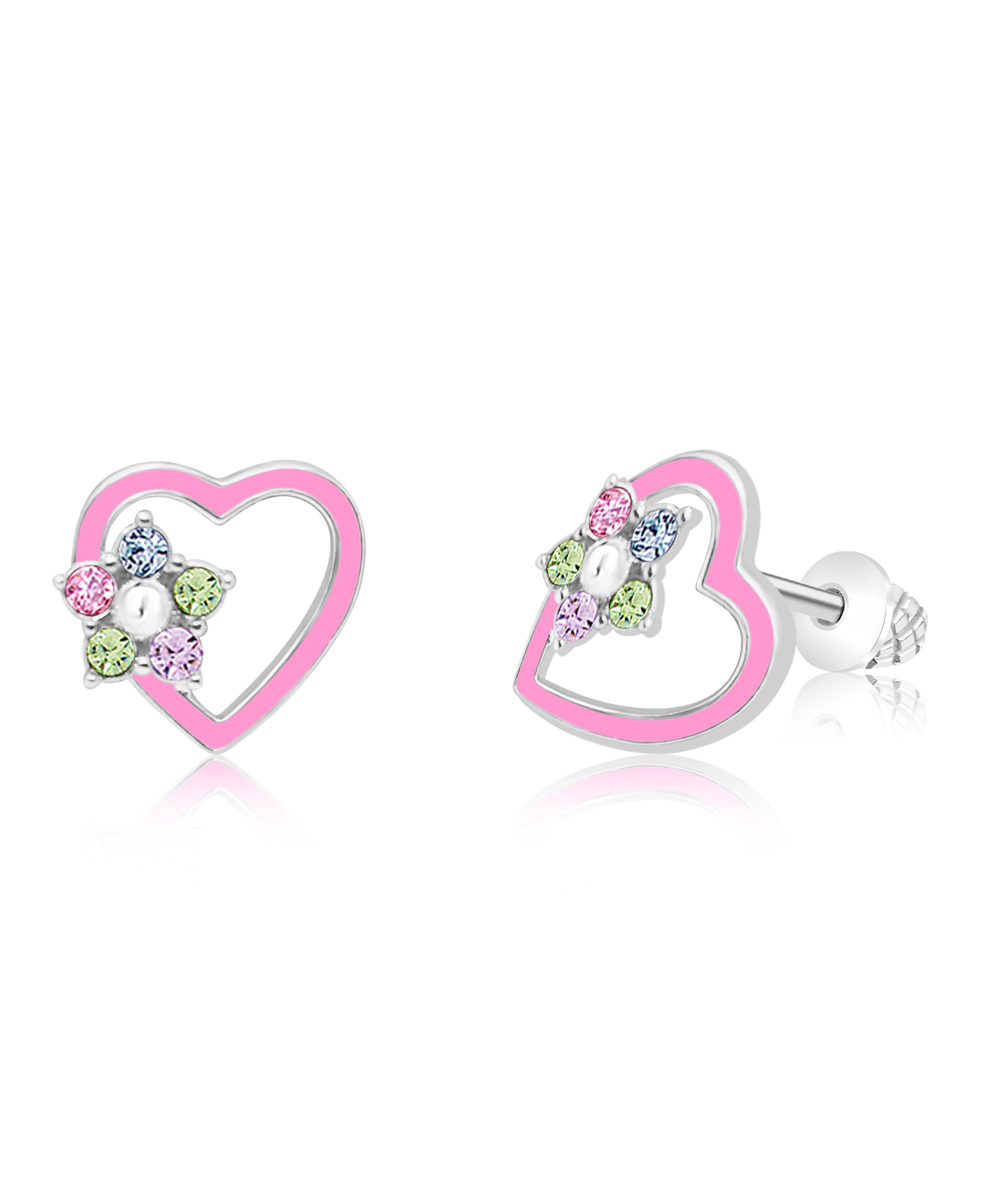 CHANTEUR Kids Heart Stud Earrings - Hypoallergenic Surgical Titanium Screwback, Silver-Plated