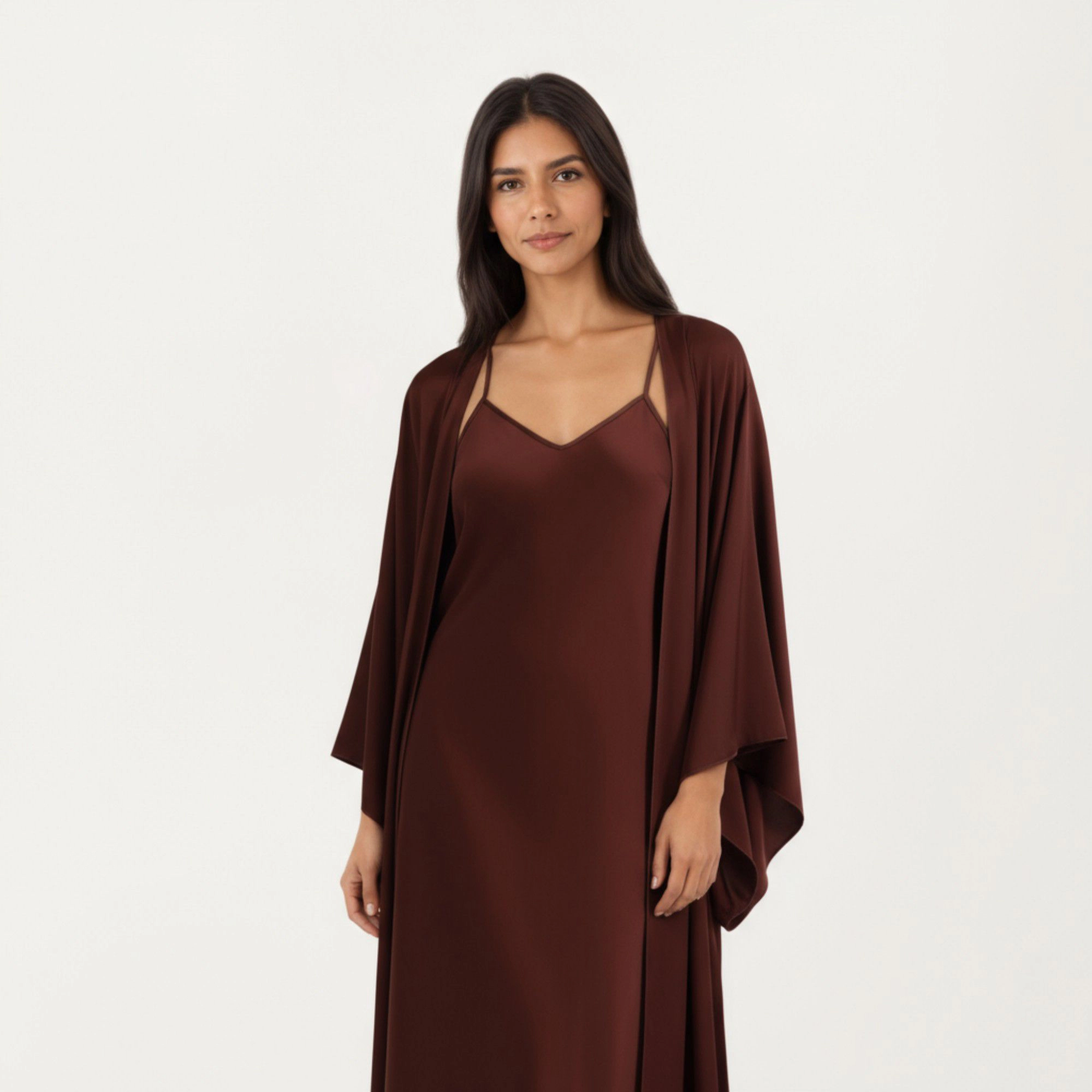Anna-Kaci Women's 2-Piece Satin V-Neck Slip Dress with Matching Long Drape Robe