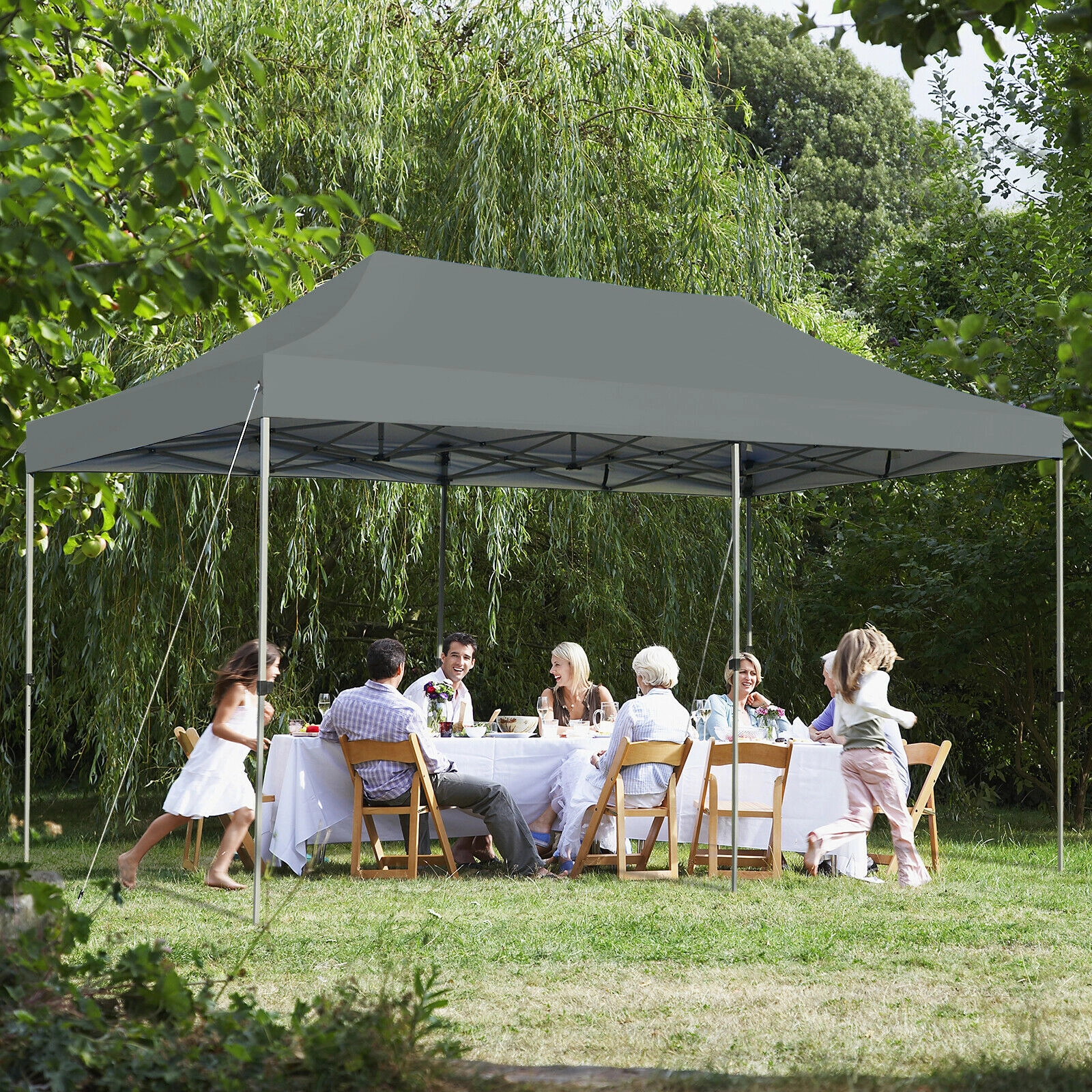 SUGIFT Gray Adjustable Folding Sun Shelter Canopy with Guy Ropes and Ground Spikes 20-ft W 10-ft D 11-ft H