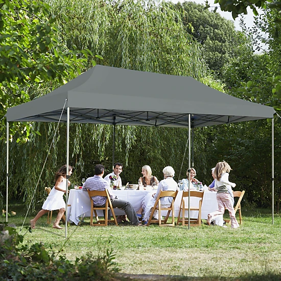 SUGIFT Gray Adjustable Folding Sun Shelter Canopy with Guy Ropes and Ground Spikes 20-ft W 10-ft D 11-ft H
