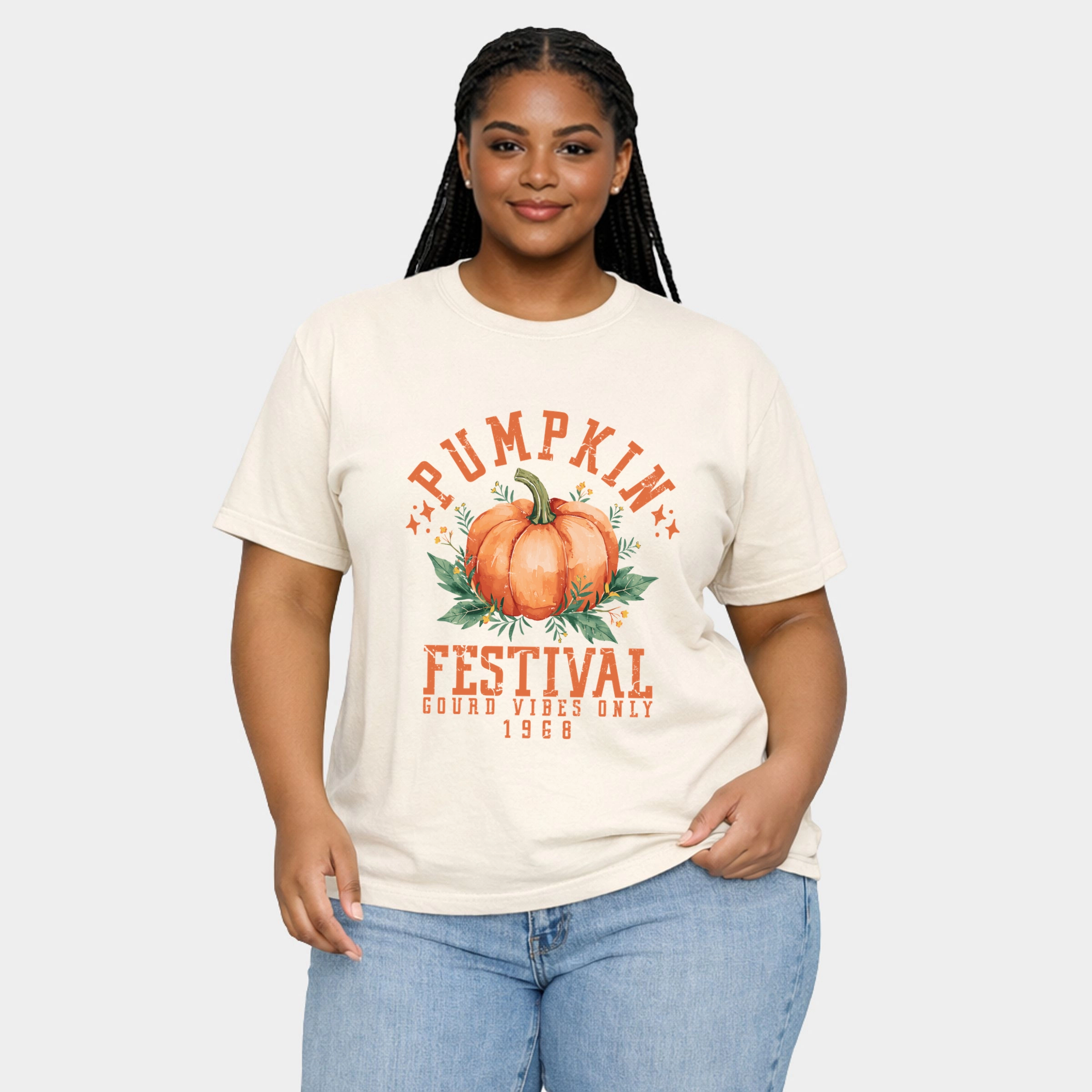 Simply Sage Market - Pumpkin Festival Gourd Vibes Women's Plus Sized Garment Dyed Graphic T-Shirt