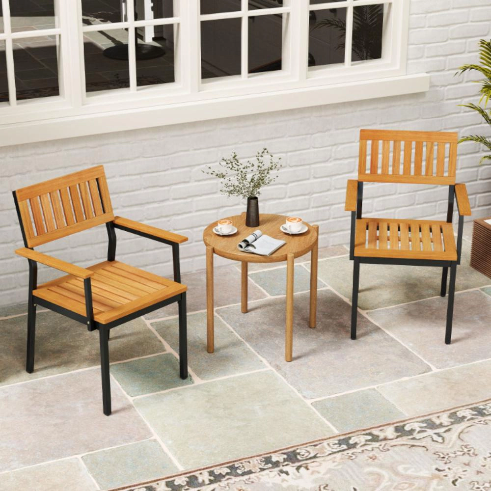 Hivvago Patio Outdoor Dining Chair Set Of 2 With Metal And Acacia Wood Frame