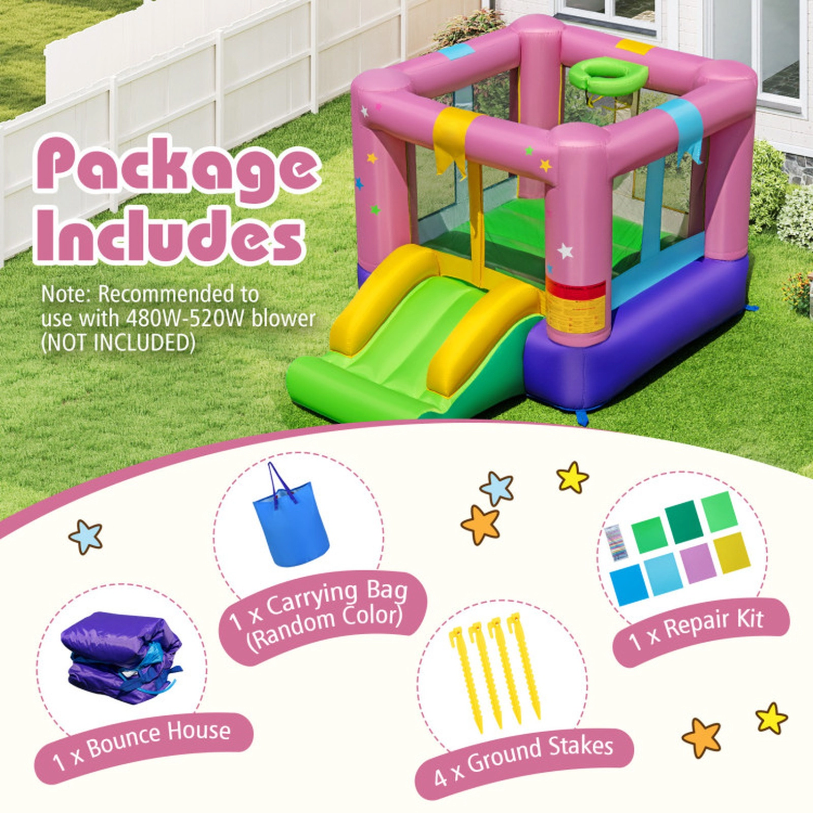 SUGIFT Inflatable Bounce House with Jumping Area Slide and Basketball Hoop 200-lb Total Capacity Ages 3-12 As Shown in