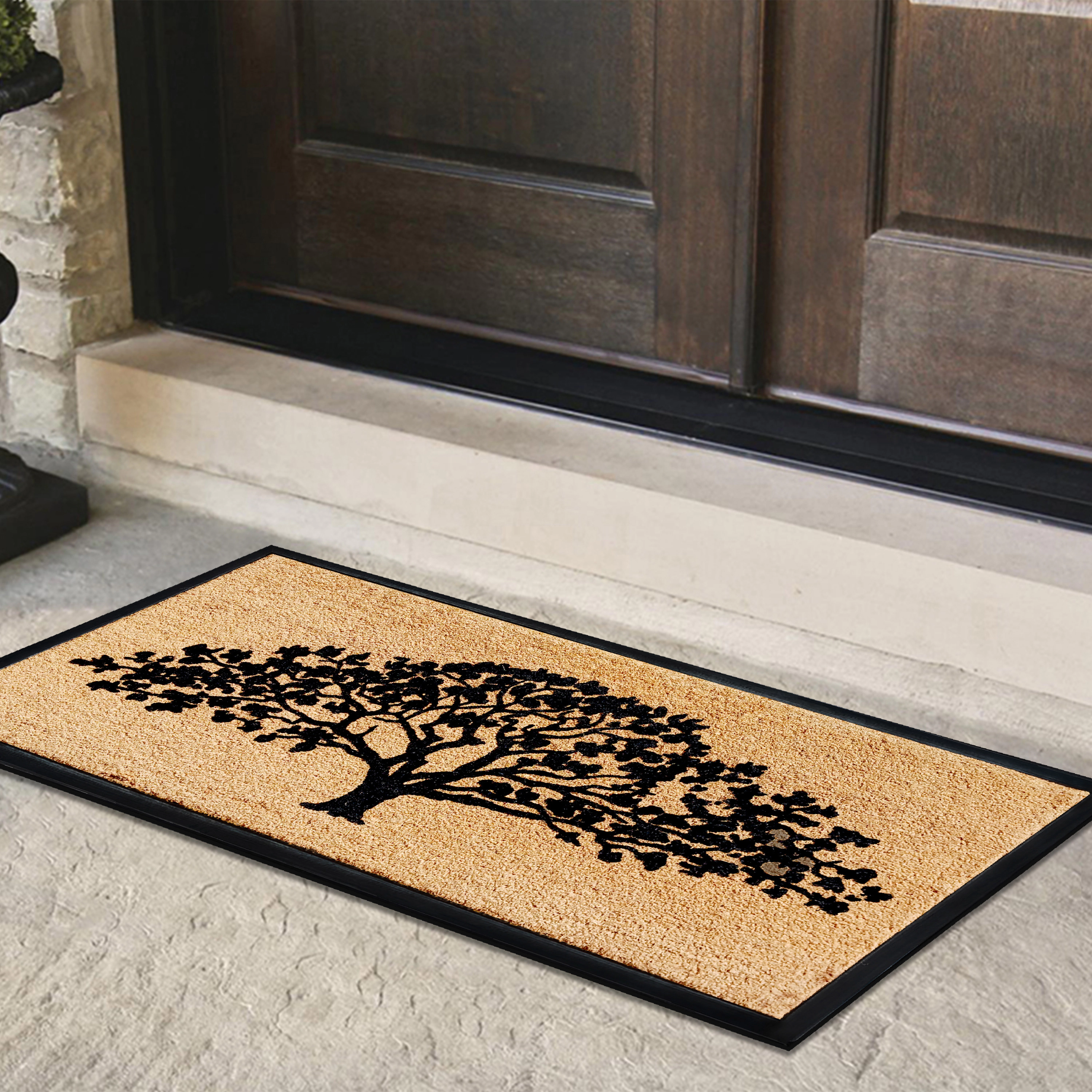 A1HC Coir and Rubber Door Mat 30x60 Inches Anti-Shed Fade-Resistant Heavy Duty Oak Tree Black