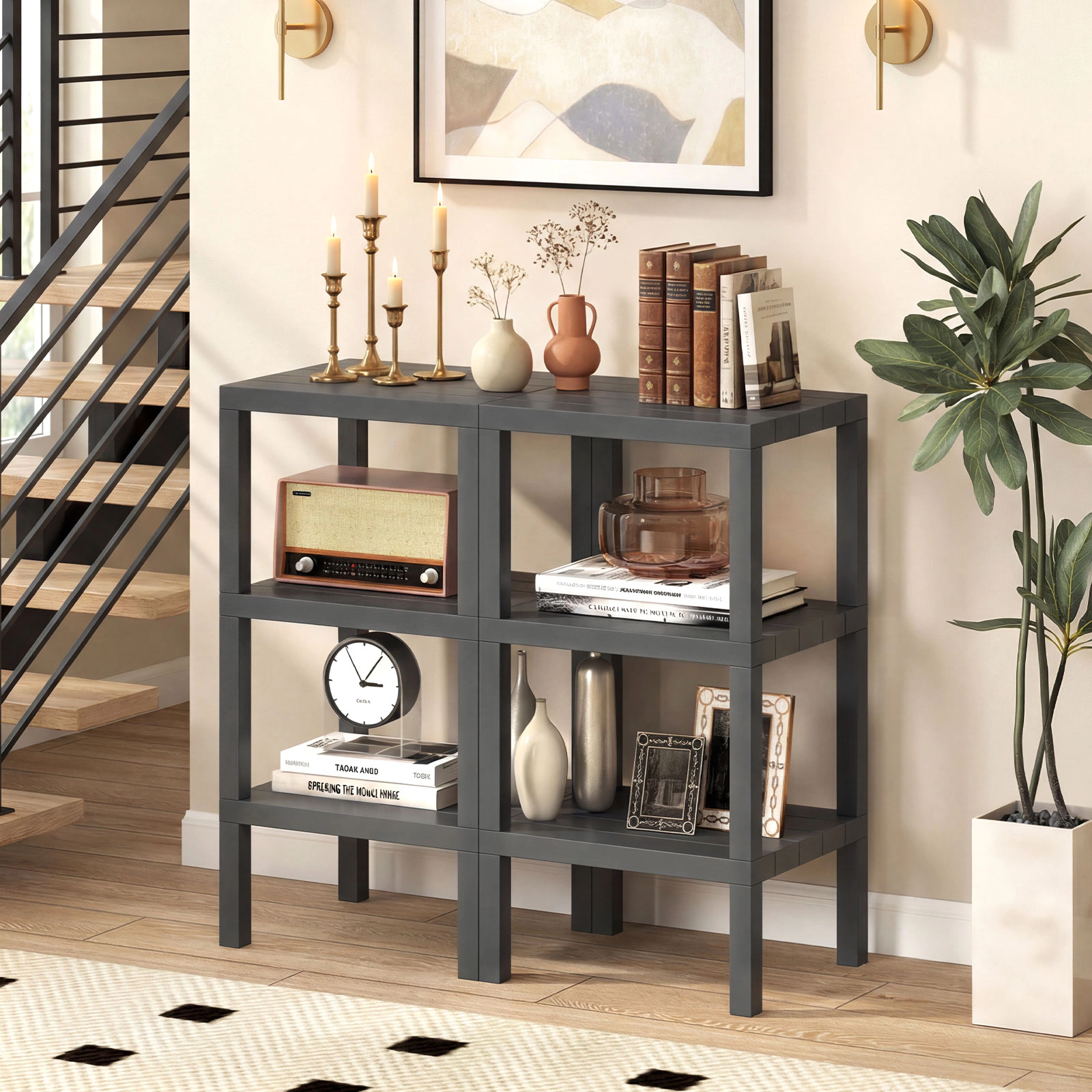 SUGIFT 6-Tier Modular Plastic Storage Shelves 22-lb Shelf Capacity PP Frame Gray