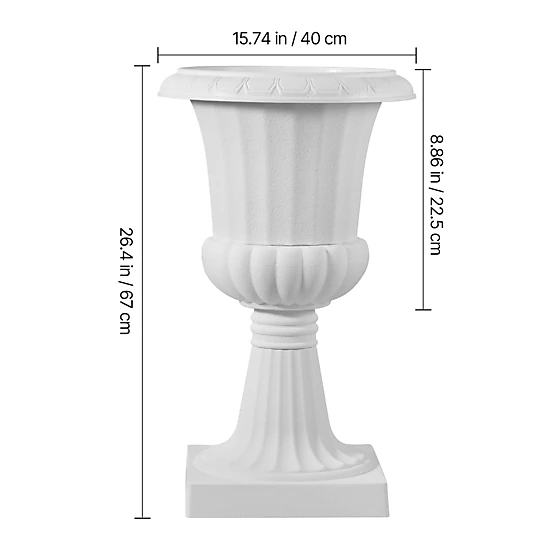 HONGGE Plastic Urn Planters 2 Pack Classic Flower Pots Front Porch Planters Indoor & Outdoor Vase for Wedding Party