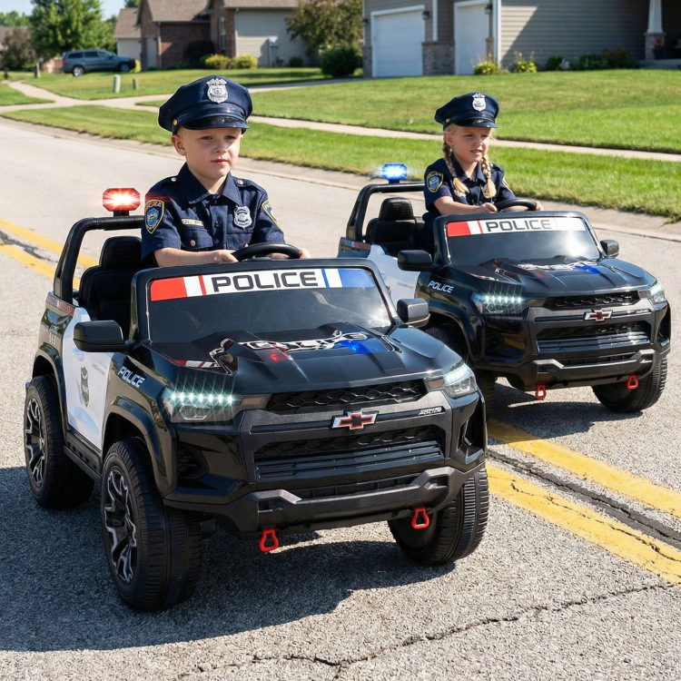 Hivvago 24V 2-Seater Ride on Police Car 4WD Chevrolet with Megaphone and LED Flashing Lights
