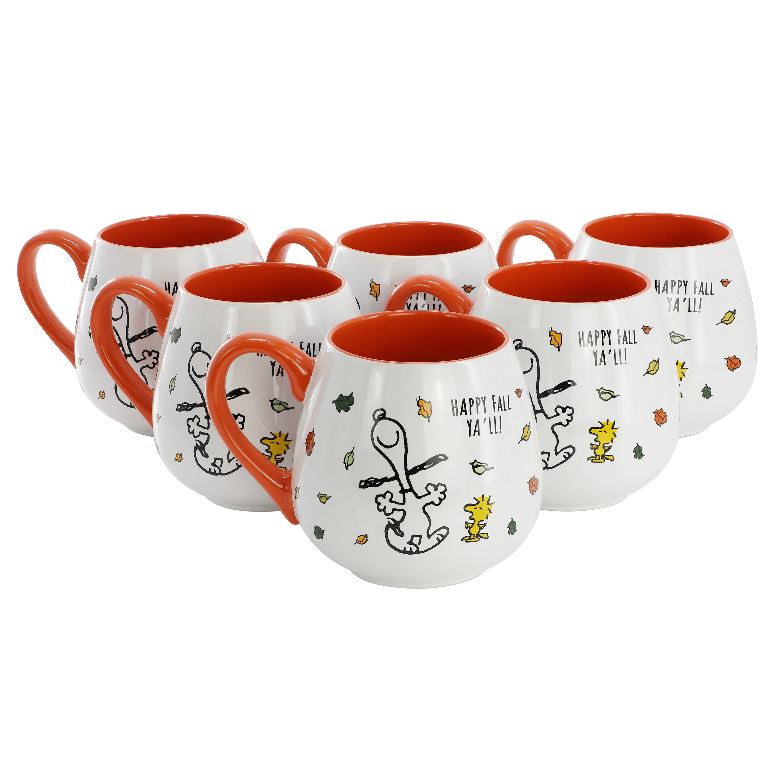 Peanuts Happy Fall Ya'll 20 Ounce 6 Piece Stoneware Mug Set in Orange