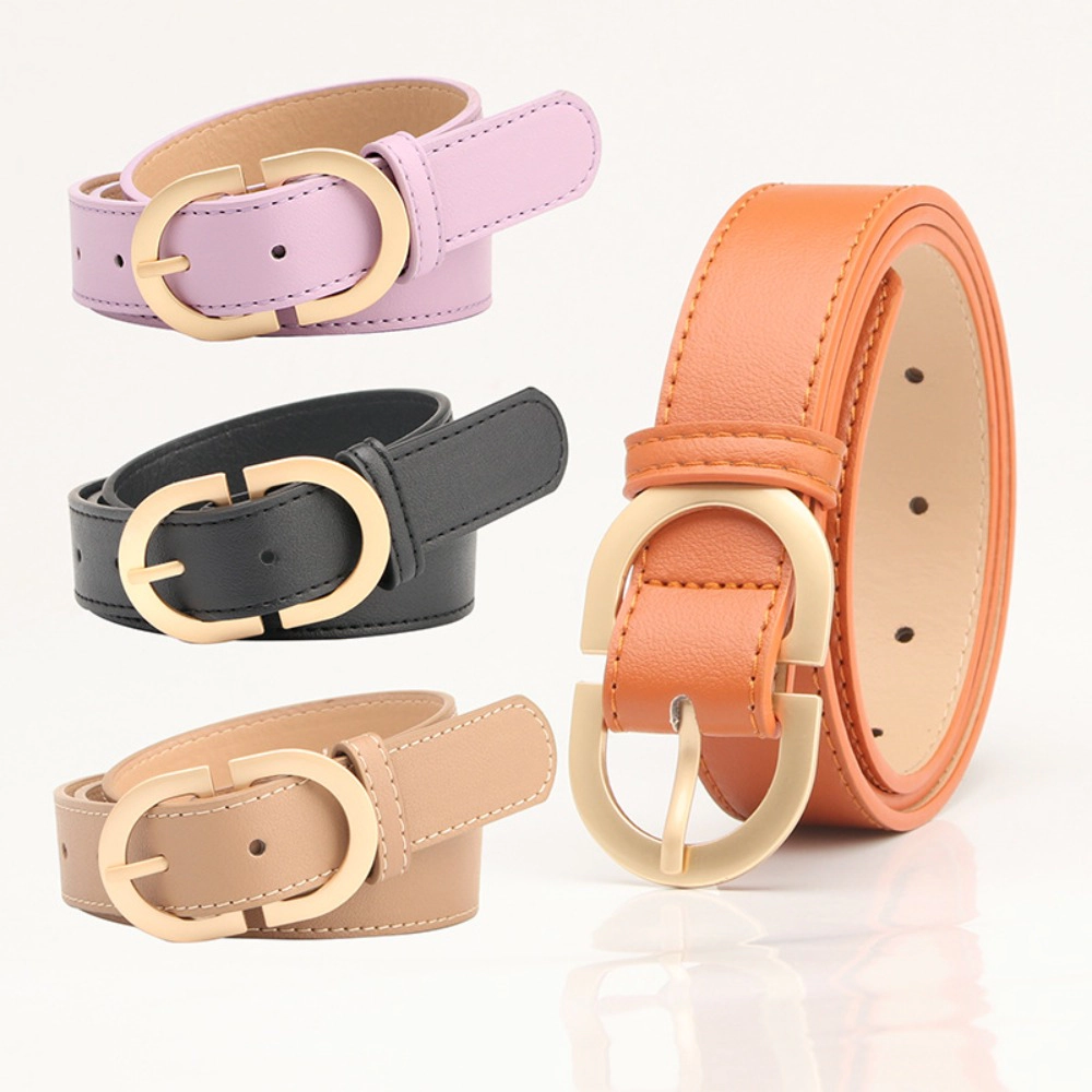 Wardrobe Whimsy Women Leather Belt for Jeans Pants Fashion Ladies Casual Waist with Gold Buckle