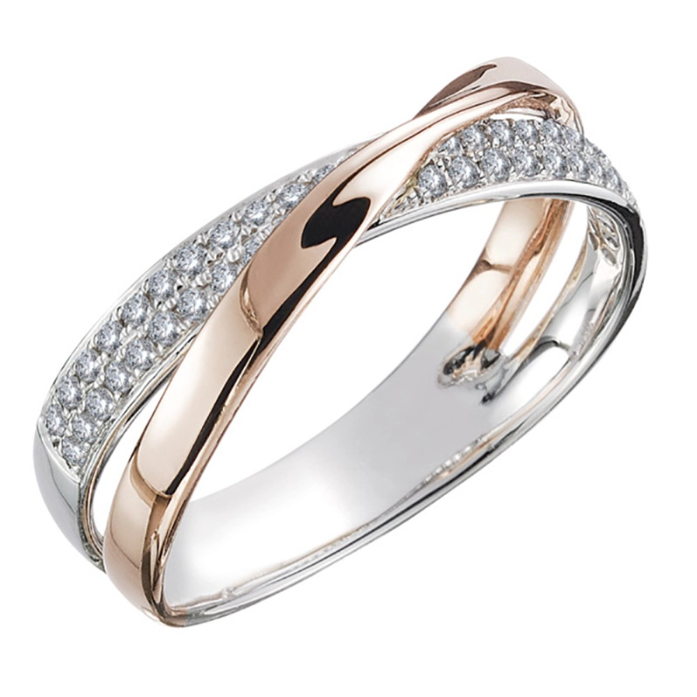 Cross Over Infinity Band Ring Paved Cubic Zirconia Women Wedding